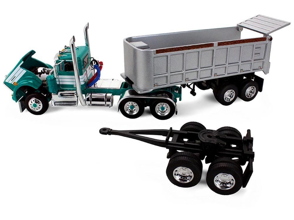 Kenworth W900A Day Cab with 22' Dual End Dump Trailers Turquoise with White Stripes 1/64 Diecast Model by DCP/First Gear - Image 2