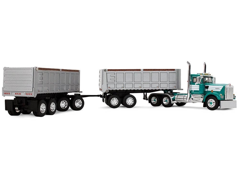 Kenworth W900A Day Cab with 22' Dual End Dump Trailers Turquoise with White Stripes 1/64 Diecast Model by DCP/First Gear - Image 4