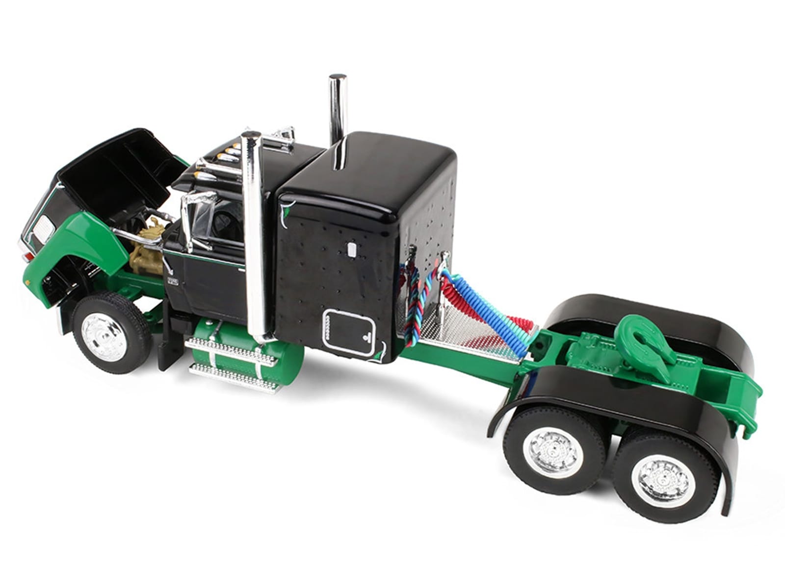 Ford LTL 9000 with 60" Flat Top Sleeper and 45' Wilson Vintage Livestock Trailer Black and Green 1/64 Diecast Model by DCP/First Gear - Image 2