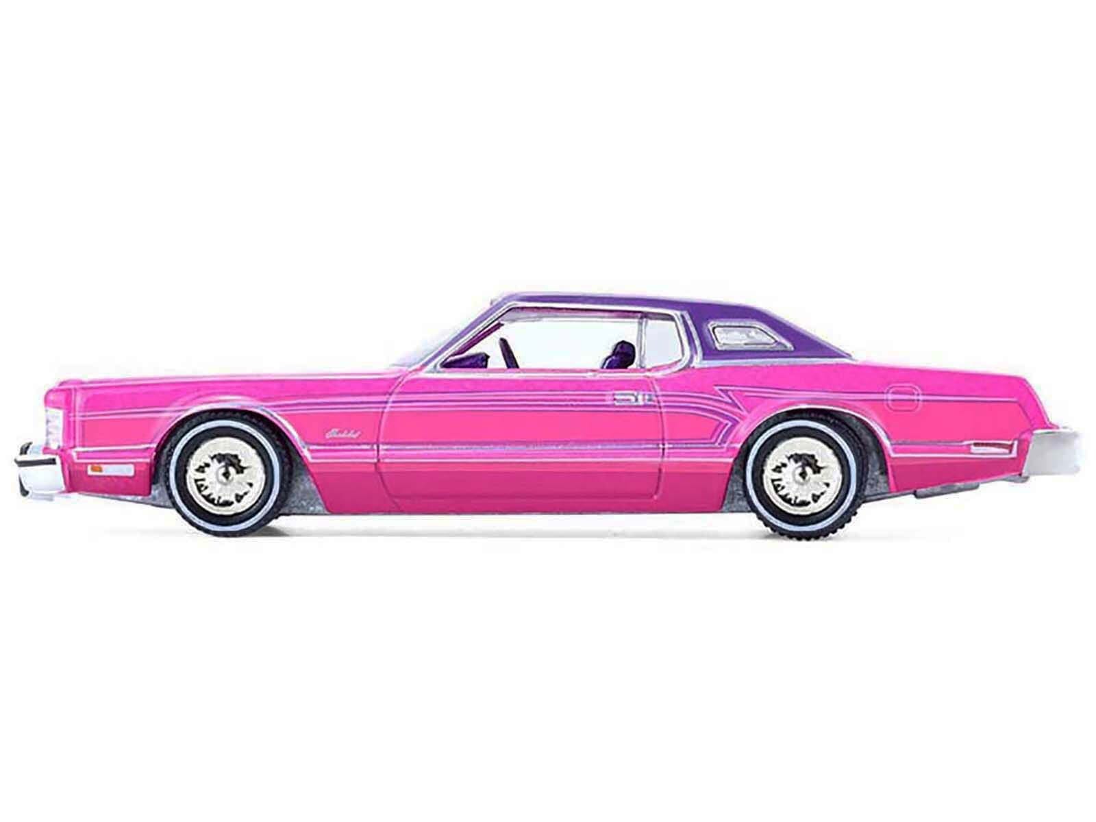 1975 Ford Thunderbird Lowrider Pink Metallic with Purple Top and Graphics with Purple Interior "California Lowriders" Series 7 1/64 Diecast Model Car by Greenlight - Image 2
