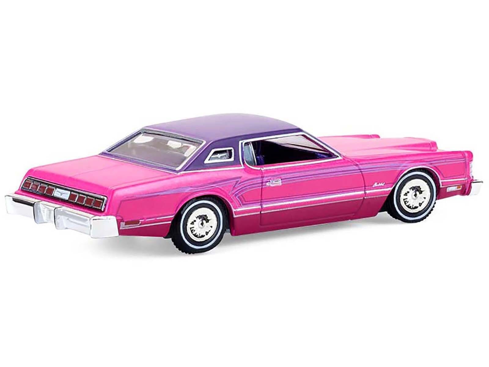 1975 Ford Thunderbird Lowrider Pink Metallic with Purple Top and Graphics with Purple Interior "California Lowriders" Series 7 1/64 Diecast Model Car by Greenlight - Image 3