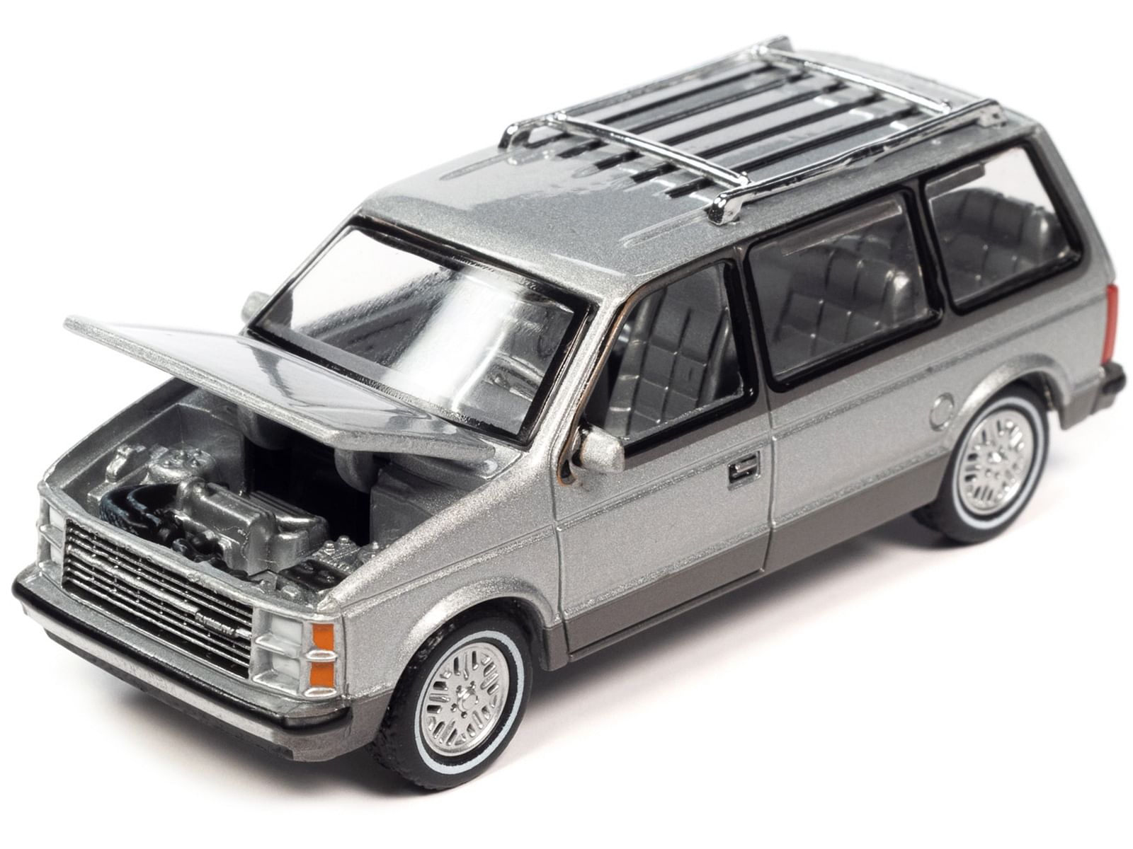 1985 Plymouth Voyager Minivan Radiant Silver Metallic with Roofrack “Mighty Minivans” Limited Edition 1/64 Diecast Model Car by Auto World