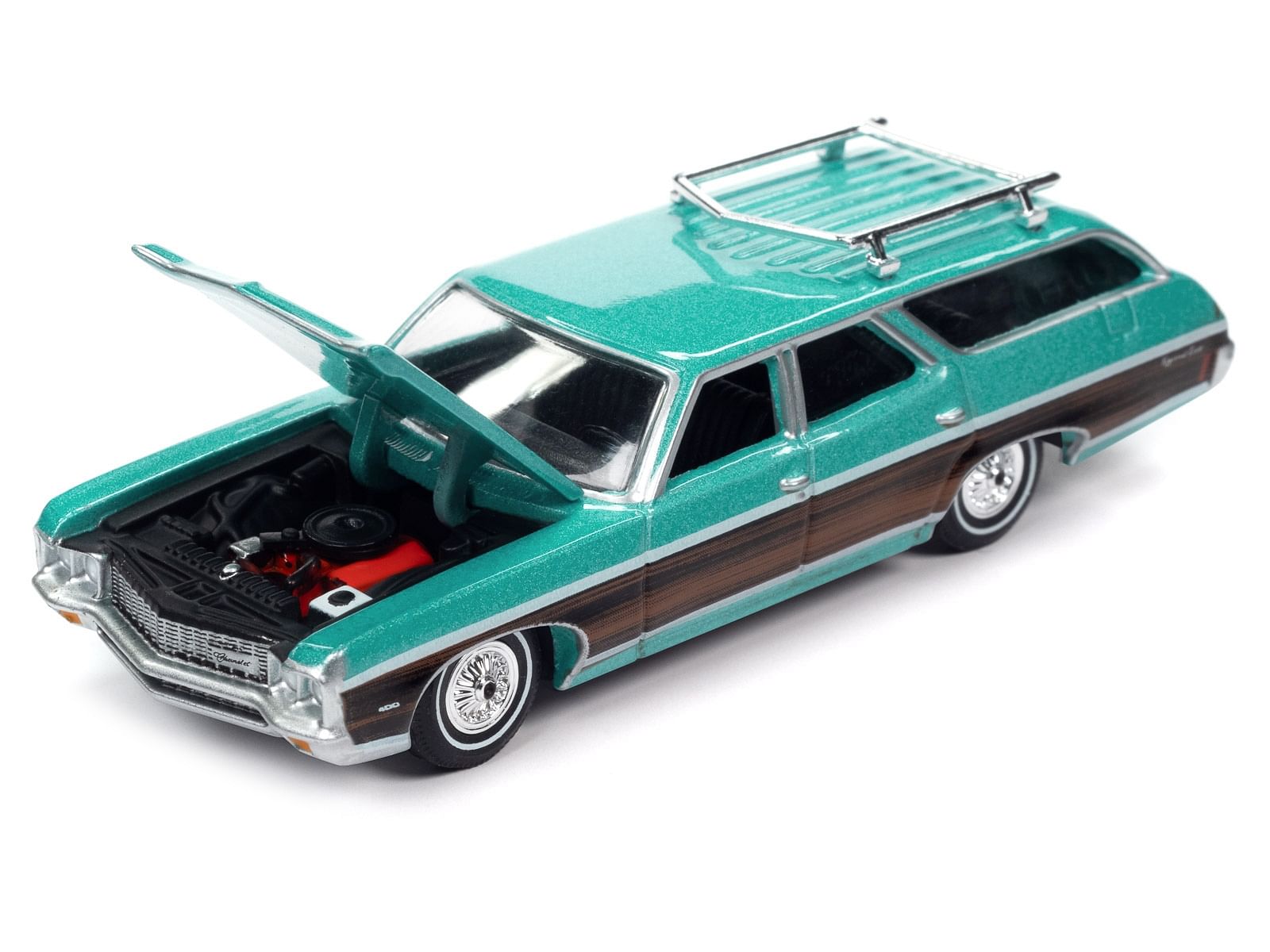 1970 Chevrolet Kingswood Estate Wagon Misty Turquoise Metallic with Side Woodgrain “Muscle Wagons” Limited Edition 1/64 Diecast Model Car by Auto World