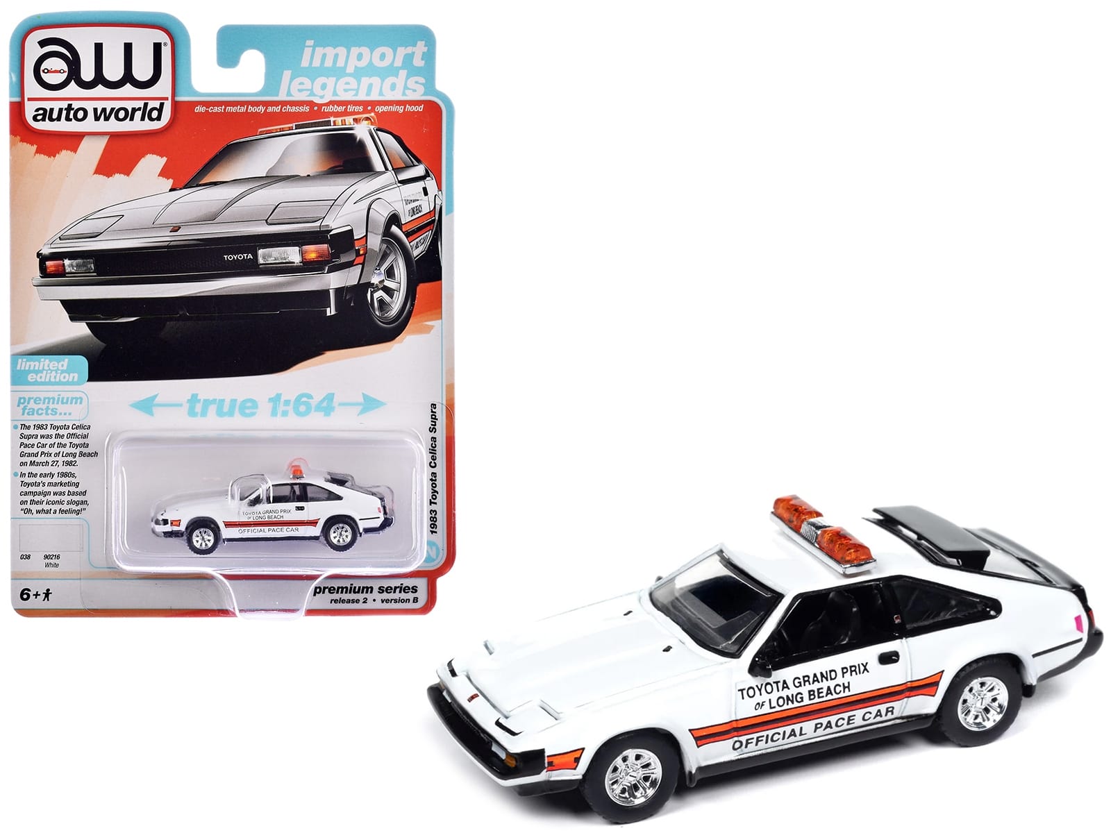 1983 Toyota Celica Supra "Toyota Grand Prix of Long Beach Official Pace Car" White "Import Legends" Series 1/64 Diecast Model Car by Auto World - Image 3