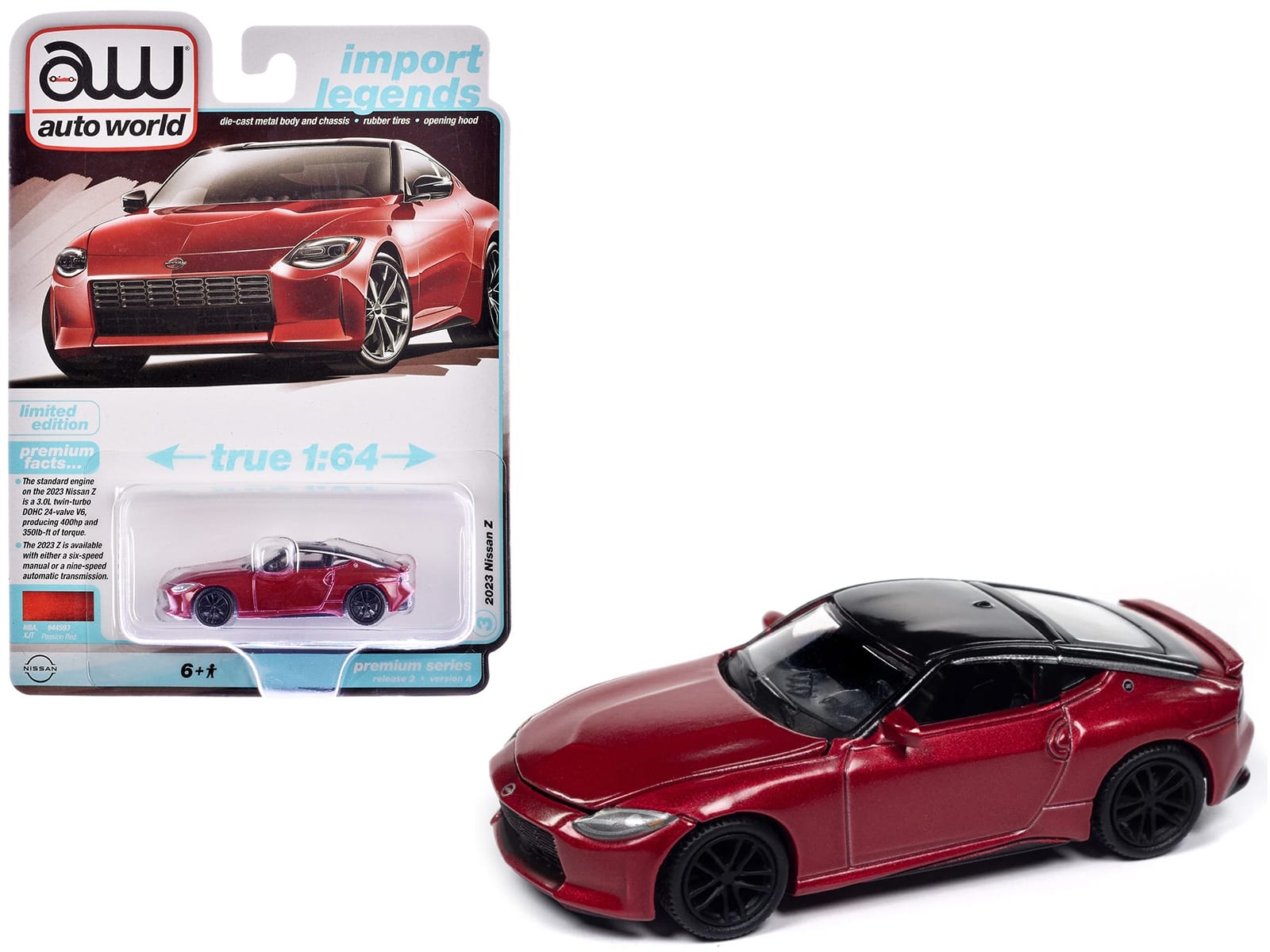 2023 Nissan Z Passion Red Metallic with Black Top "Import Legends" Series 1/64 Diecast Model Car by Auto World - Image 3