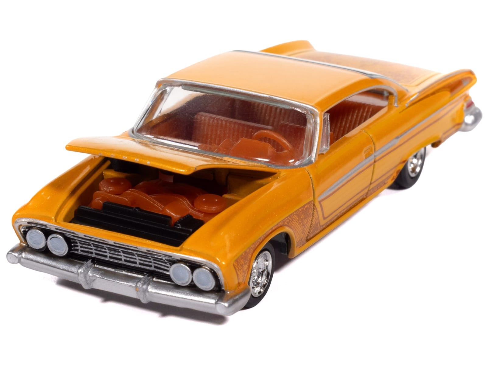 1961 Dodge Dart Phoenix Lowrider Mango Smoothie Metallic with Graphics and Orange Interior "Vintage Muscle" Series 1/64 Diecast Model Car by Auto World - Image 2