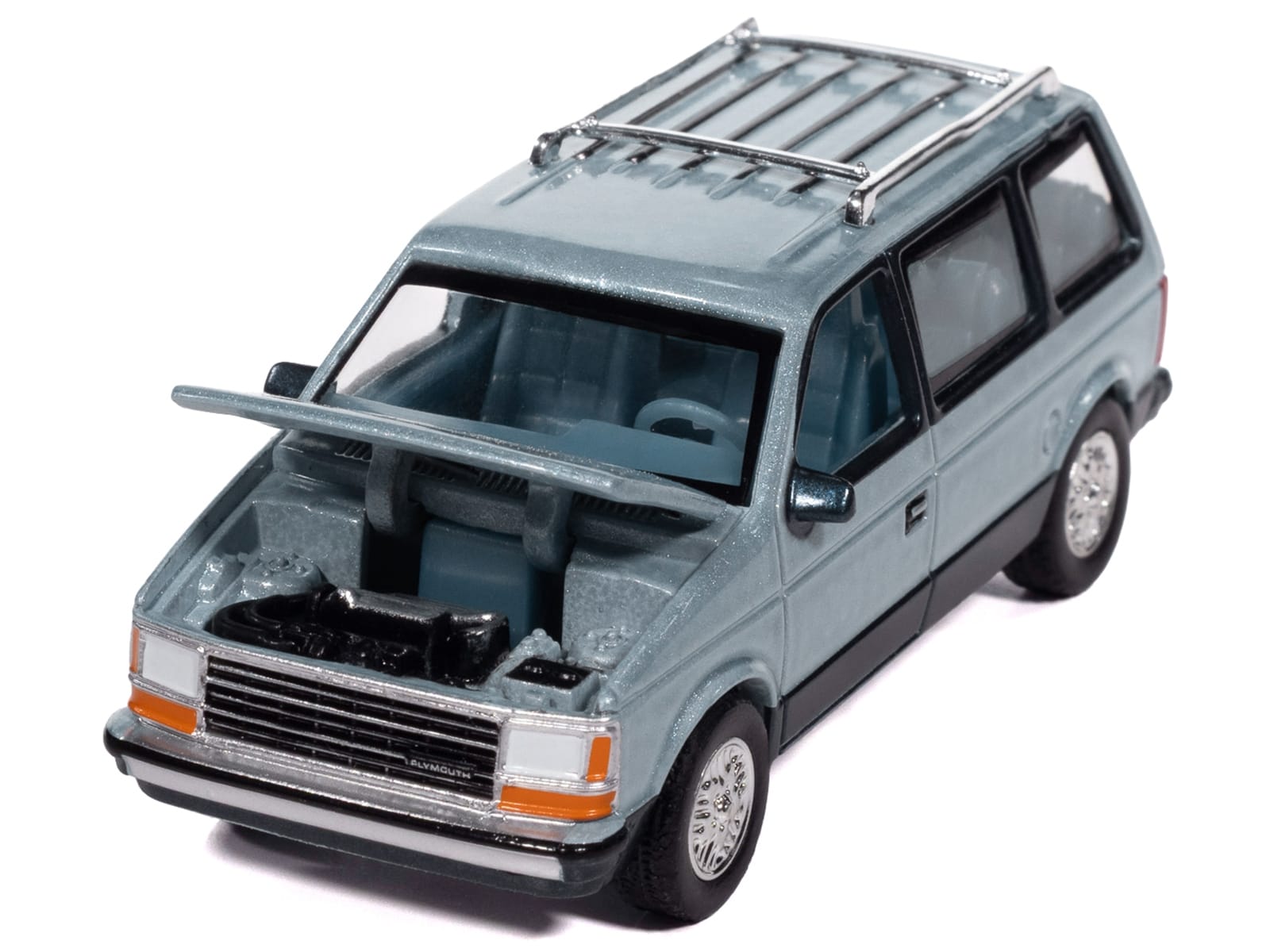 1987 Plymouth Voyager Van Ice Blue Metallic and Twilight Blue Metallic 2-Tone with Blue Interior "Mighty Minivans" Series 1/64 Diecast Model Car by Auto World - Image 2