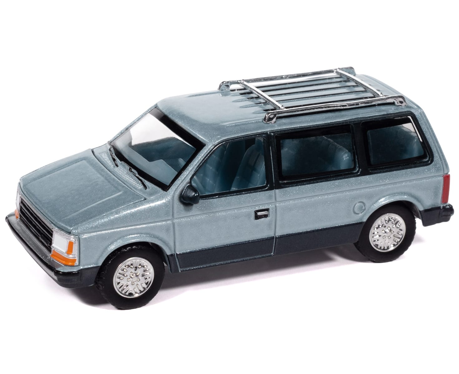 1987 Plymouth Voyager Van Ice Blue Metallic and Twilight Blue Metallic 2-Tone with Blue Interior "Mighty Minivans" Series 1/64 Diecast Model Car by Auto World - Image 3