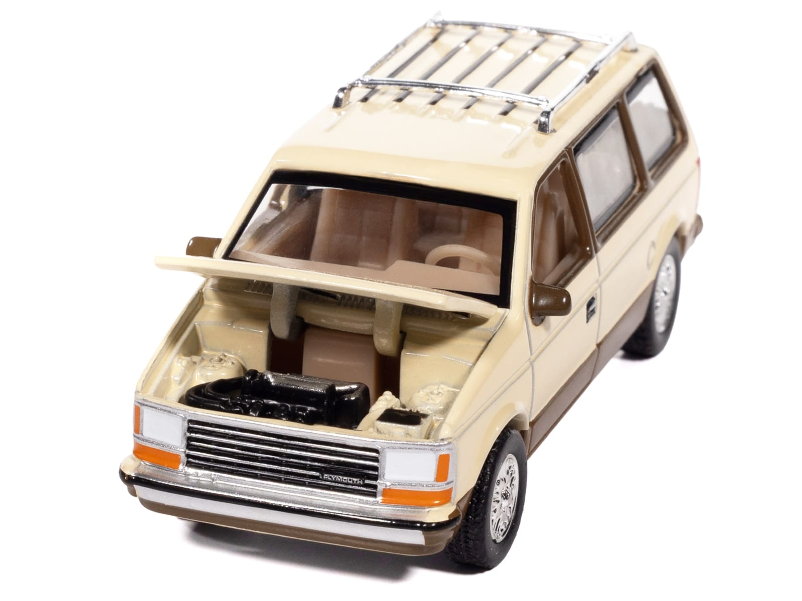 1987 Plymouth Voyager Van Light Cream and Golden Bronze Metallic 2-Tone "Mighty Minivans" Series 1/64 Diecast Model Car by Auto World - Image 2