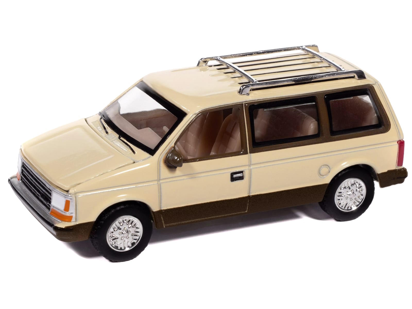 1987 Plymouth Voyager Van Light Cream and Golden Bronze Metallic 2-Tone "Mighty Minivans" Series 1/64 Diecast Model Car by Auto World - Image 3