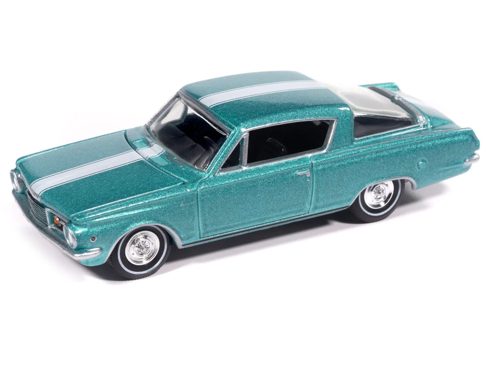1965 Plymouth Barracuda Formula S Turquoise Metallic with White Stripe "Vintage Muscle" Series 1/64 Diecast Model Car by Auto World - Image 2