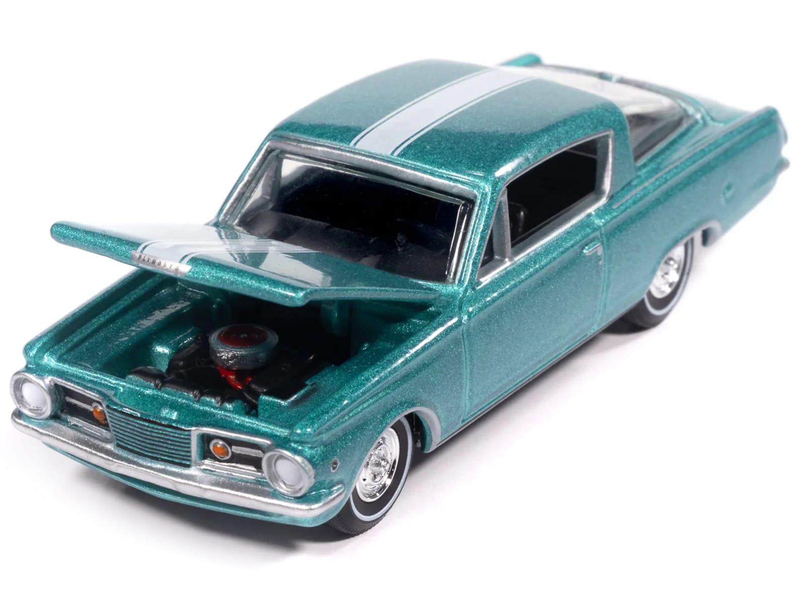1965 Plymouth Barracuda Formula S Turquoise Metallic with White Stripe "Vintage Muscle" Series 1/64 Diecast Model Car by Auto World - Image 3
