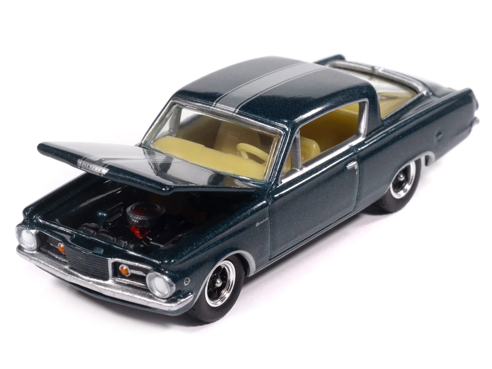 1965 Plymouth Barracuda Formula S Dark Blue Metallic with Silver Stripe "Vintage Muscle" Series 1/64 Diecast Model Car by Auto World - Image 3