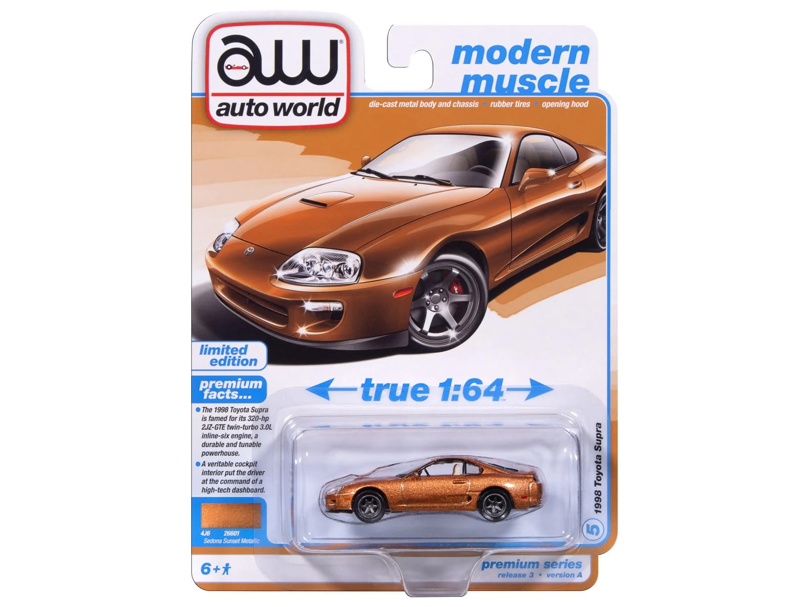 1998 Toyota Supra Sedona Sunset Bronze Metallic "Modern Muscle" Series 1/64 Diecast Model Car by Auto World - Image 3