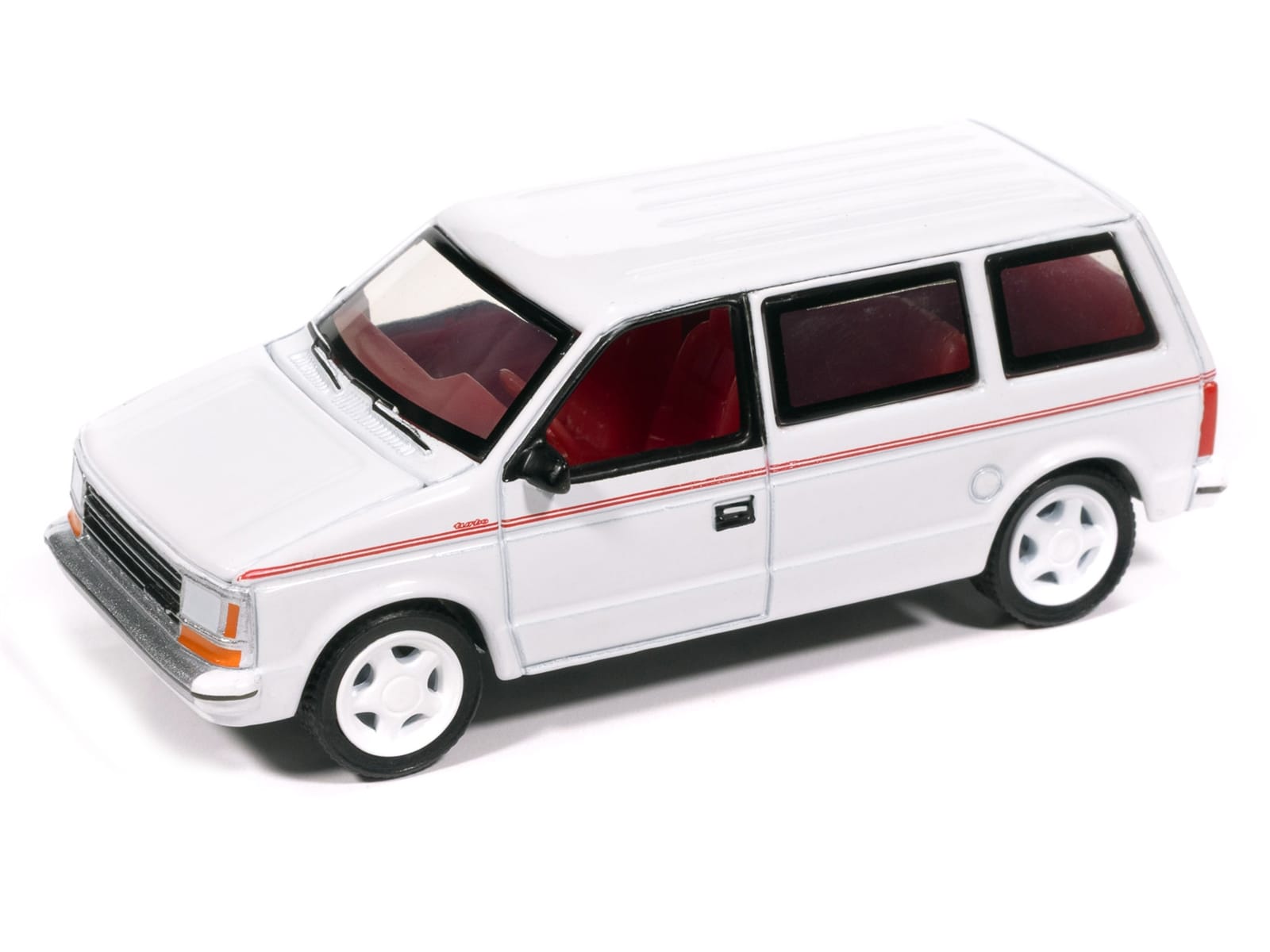 1989 Plymouth Voyager Turbo Van Bright White with Red Stripes and Interior "Mighty Minivans" Series 1/64 Diecast Model Car by Auto World - Image 2
