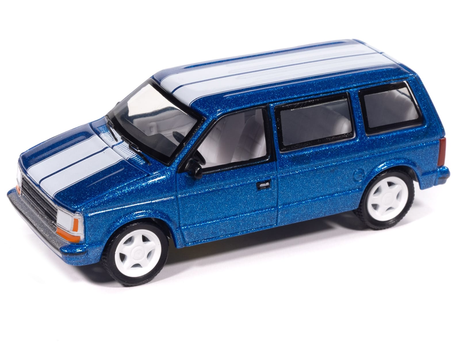1989 Plymouth Voyager Turbo Van Daytona Blue Metallic with White Stripes and Interior "Mighty Minivans" Series 1/64 Diecast Model Car by Auto World - Image 2