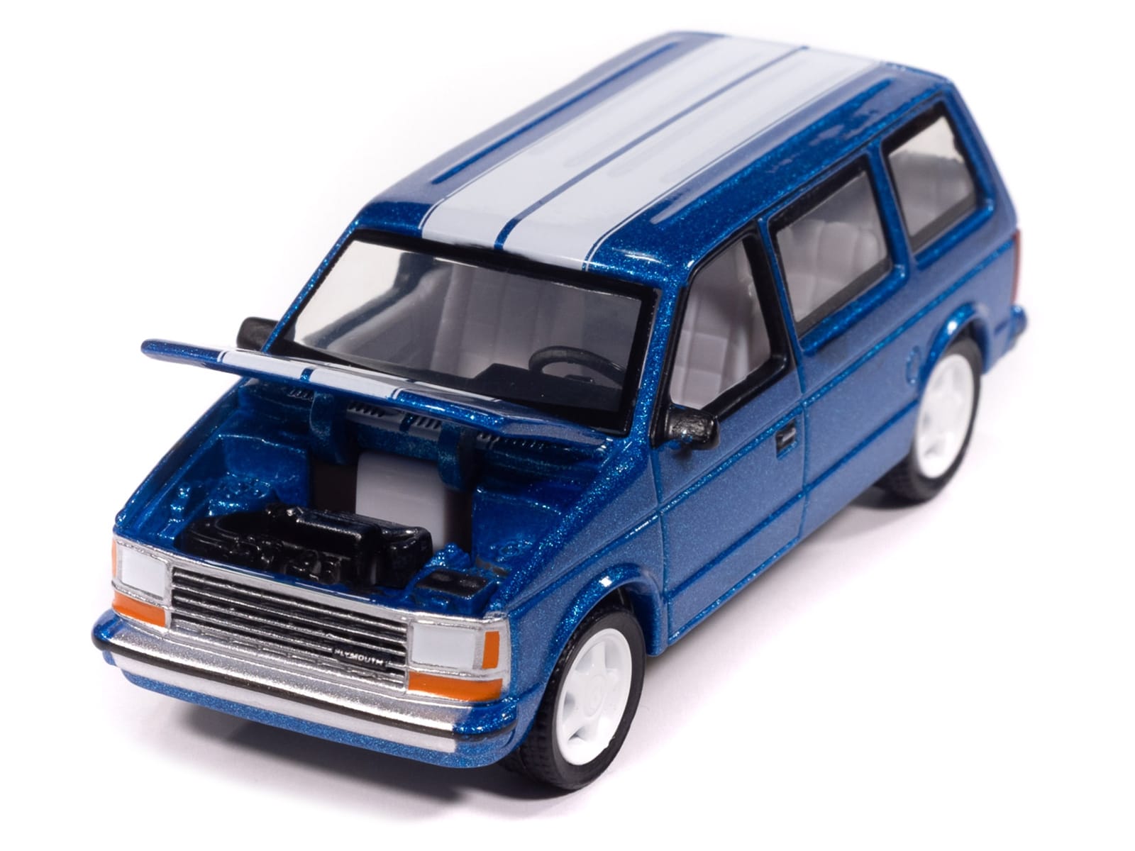1989 Plymouth Voyager Turbo Van Daytona Blue Metallic with White Stripes and Interior "Mighty Minivans" Series 1/64 Diecast Model Car by Auto World - Image 3