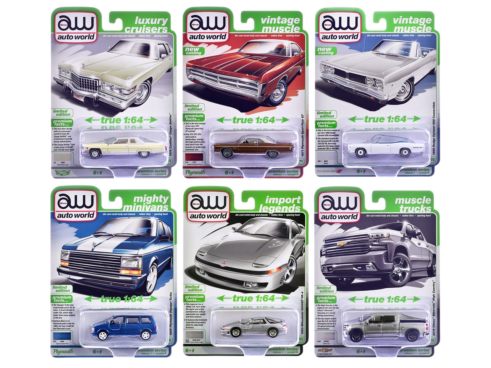 Auto World Premium 2026 Release 1 Set B of 6 pieces 1/64 Diecast Model Cars by Auto World