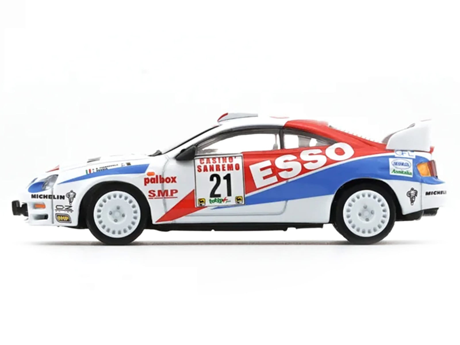Toyota Celica GT-Four #21 Gilberto Pianezzola - Loris Roggia "Rallye Sanremo - Rallye d'Italia" (1996) with Extra Wheels 1/64 Diecast Model Car by BM Creations - Image 2
