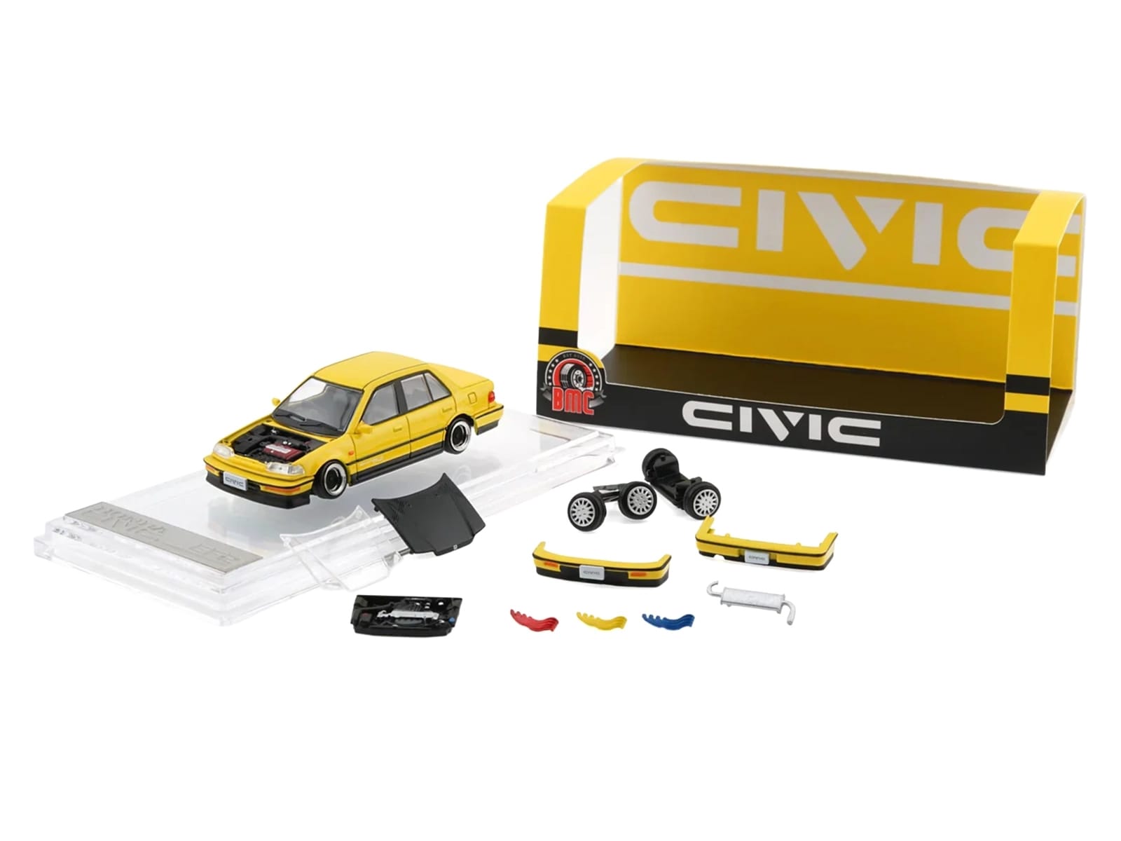Honda Civic EF2 Custom Yellow with Alternate Parts 1/64 Diecast Model Car by BM Creations - Image 2
