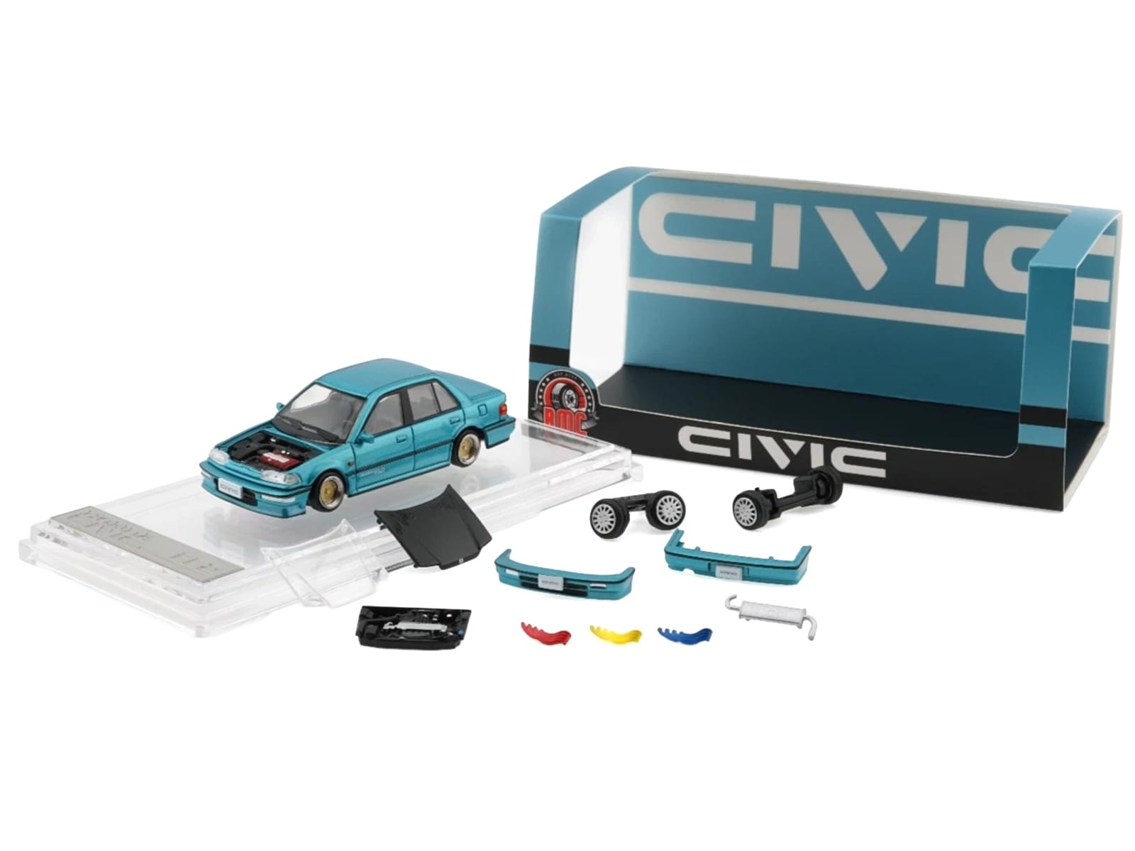 Honda Civic EF2 Custom Blue Metallic with Alternate Parts 1/64 Diecast Model Car by BM Creations - Image 2