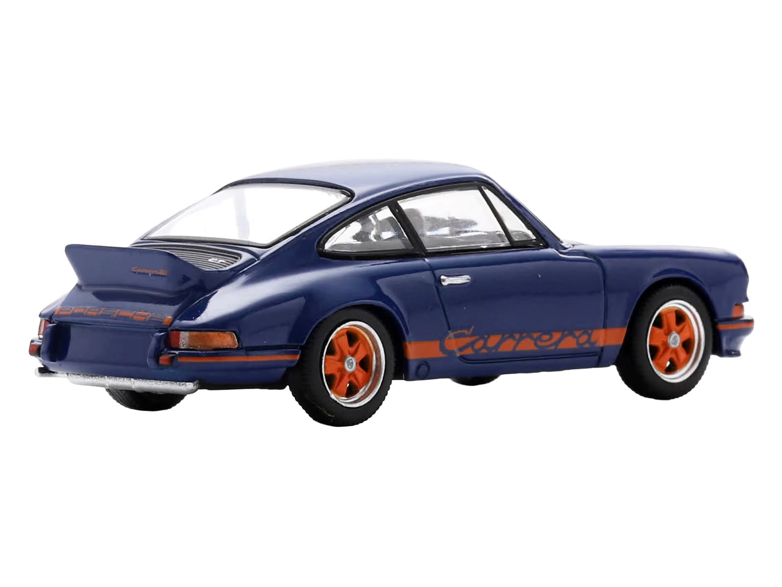 1973 Porsche 911 RS 2.7 Blue with Orange Stripes 1/64 Model Car by Spark - Image 3