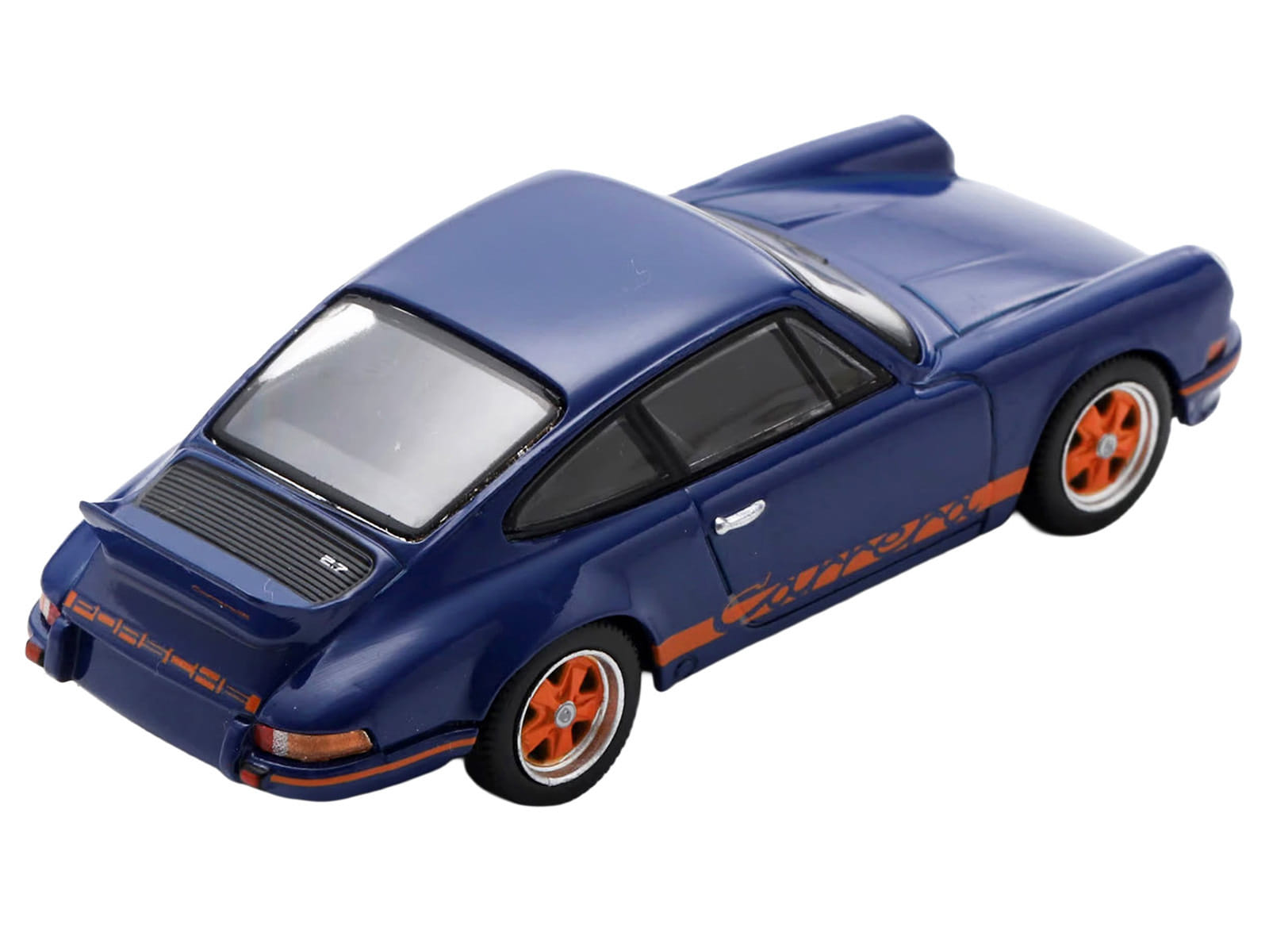 1973 Porsche 911 RS 2.7 Blue with Orange Stripes 1/64 Model Car by Spark - Image 4