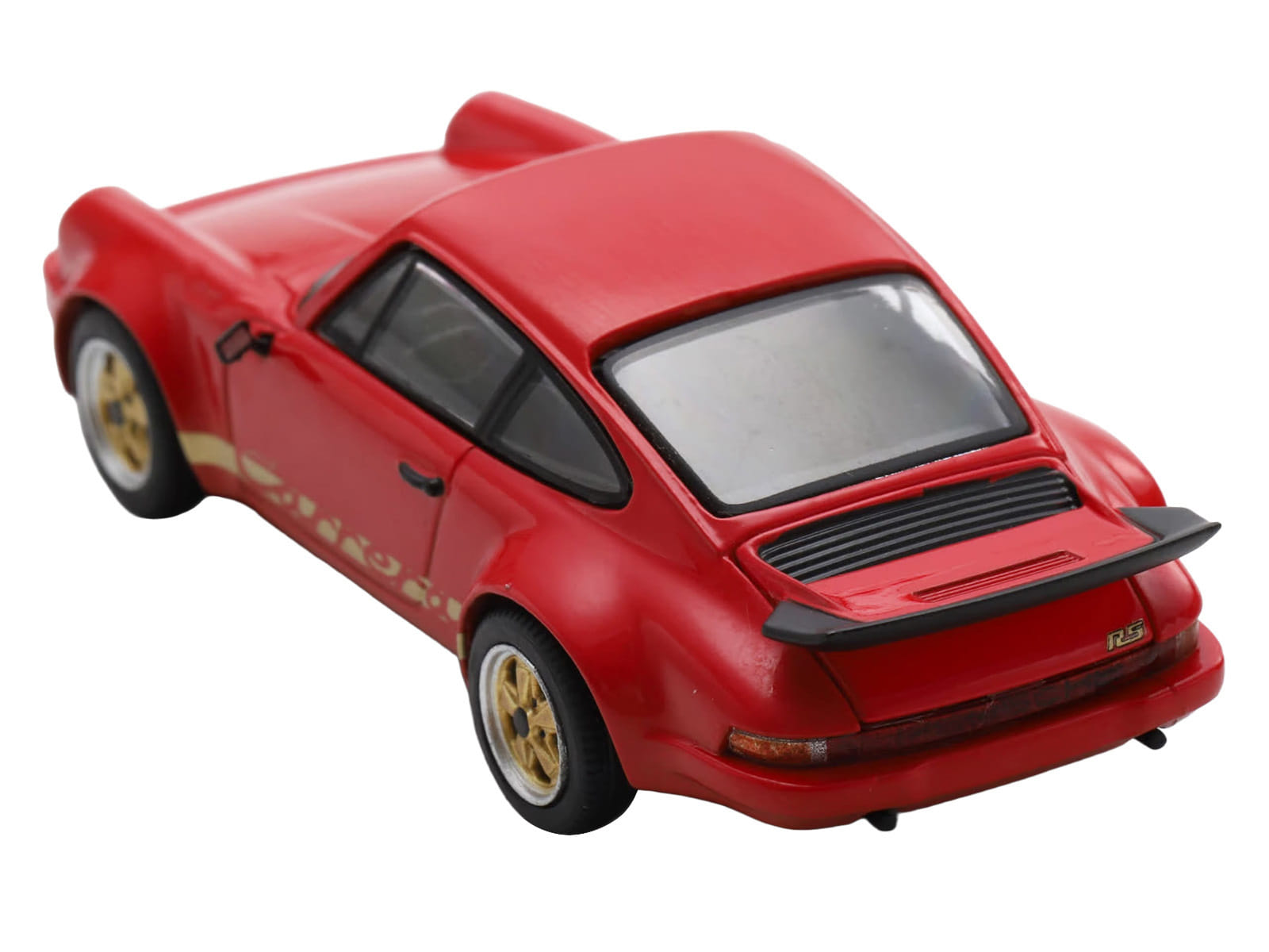 1974 Porsche 911 Carrera RS 3.0 Red with Gold Stripes 1/64 Model Car by Spark - Image 4
