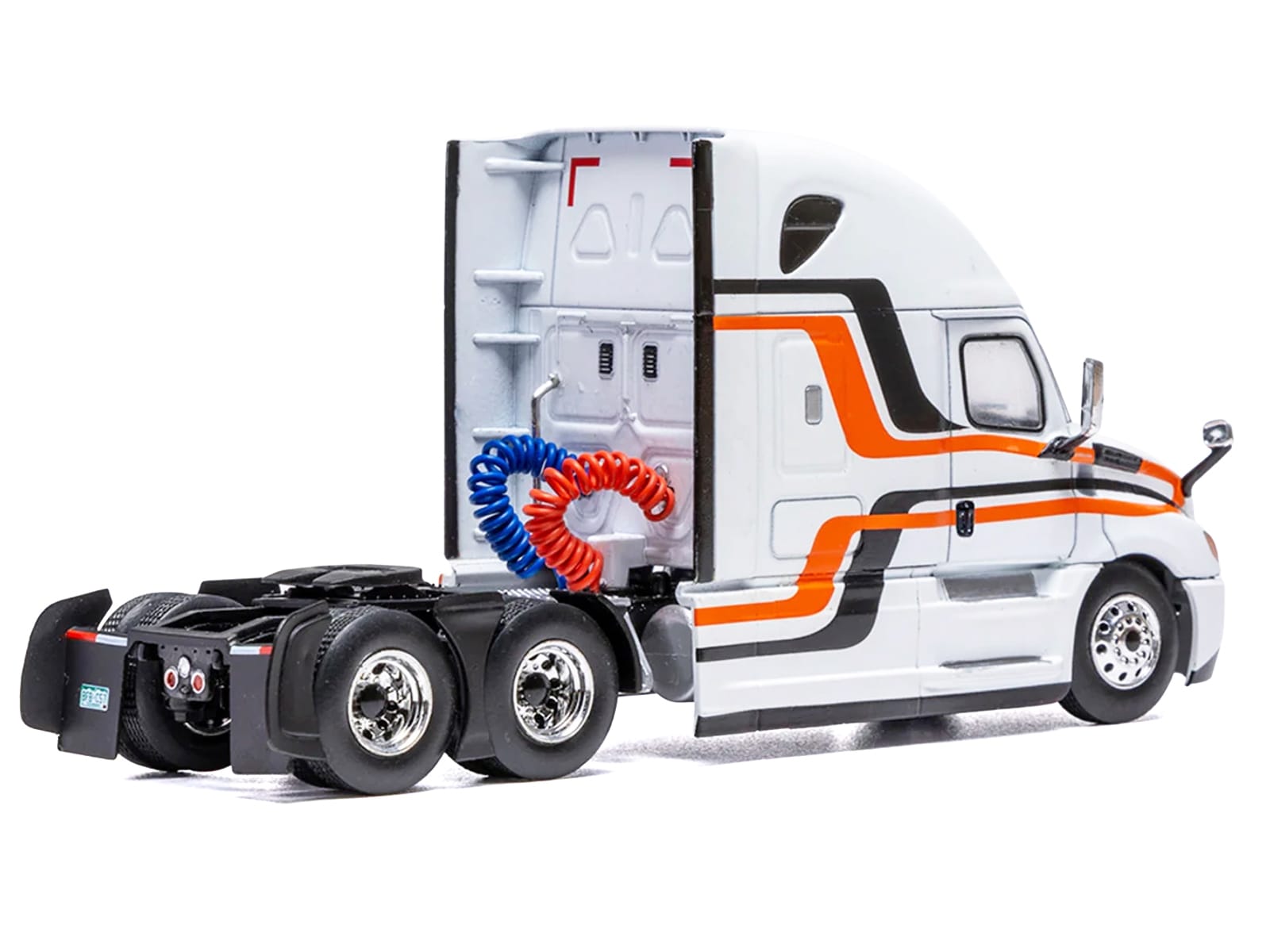 2018 Freightliner Cascadia Truck Tractor White with Black and Orange Stripes 1/64 Diecast Model by IXO Models - Image 3