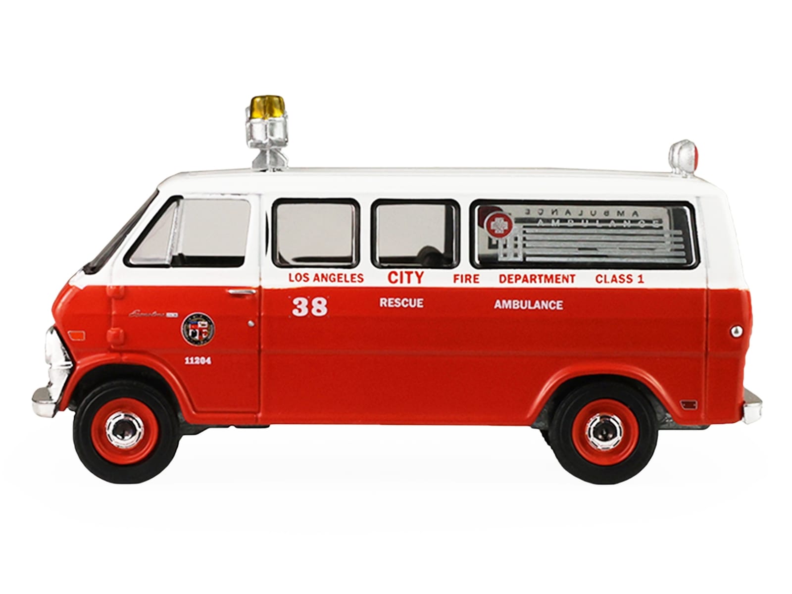 1969 Ford Econoline Ambulance "Los Angeles Fire Department" Red and White "Fire & Rescue" Series #5 1/64 Diecast Model Car by Greenlight - Image 2