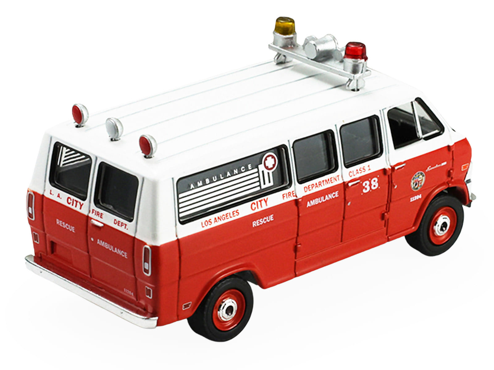 1969 Ford Econoline Ambulance "Los Angeles Fire Department" Red and White "Fire & Rescue" Series #5 1/64 Diecast Model Car by Greenlight - Image 4