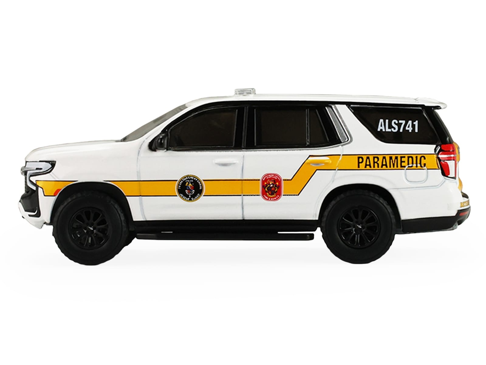 2024 Chevrolet Tahoe "Montgomery County Maryland Fire & Rescue Bethesda-Chevy Chase Rescue Squad" White with Yellow Stripes "Fire & Rescue" Series #5 1/64 Diecast Model Car by Greenlight - Image 2