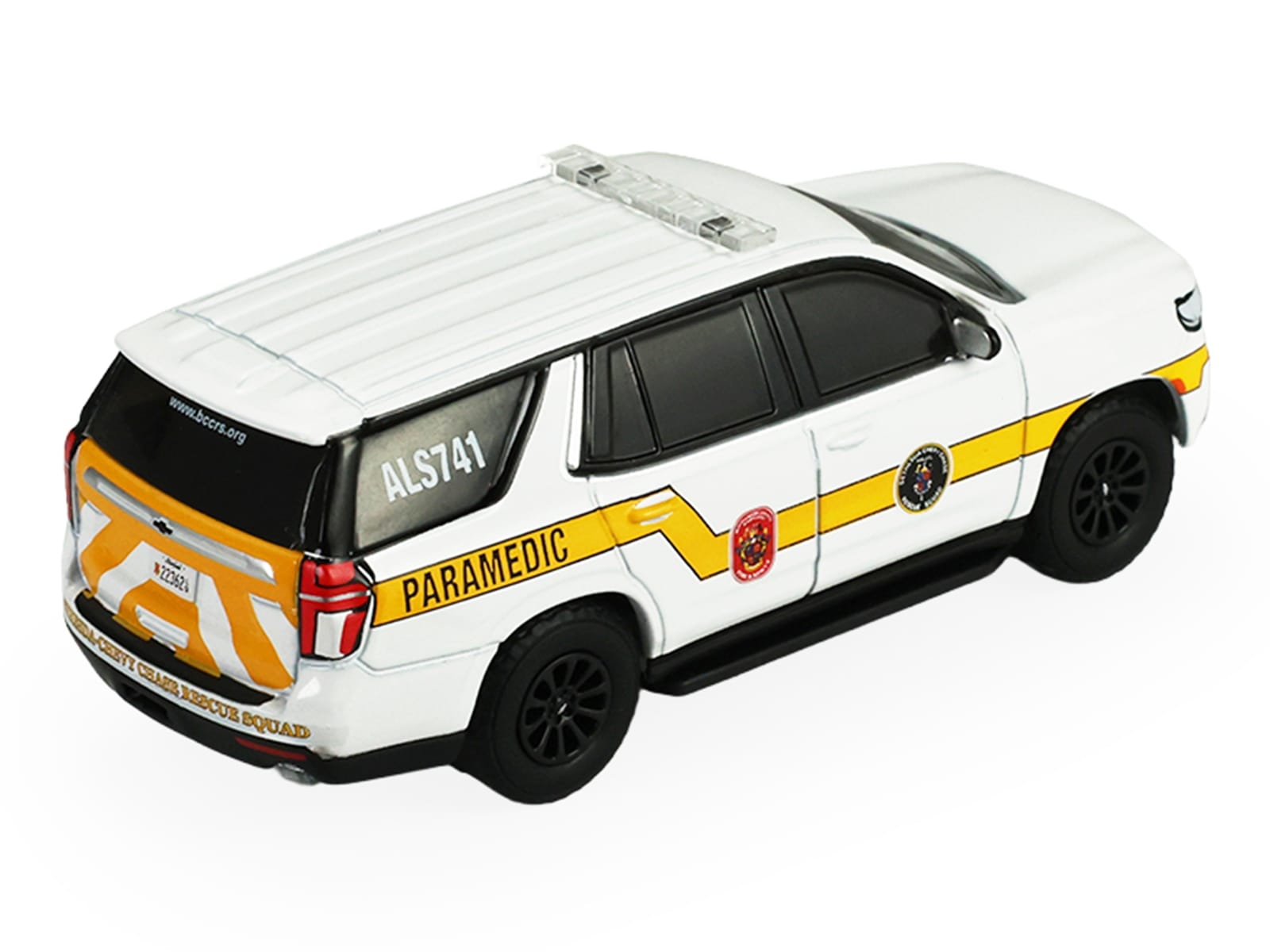 2024 Chevrolet Tahoe "Montgomery County Maryland Fire & Rescue Bethesda-Chevy Chase Rescue Squad" White with Yellow Stripes "Fire & Rescue" Series #5 1/64 Diecast Model Car by Greenlight - Image 3