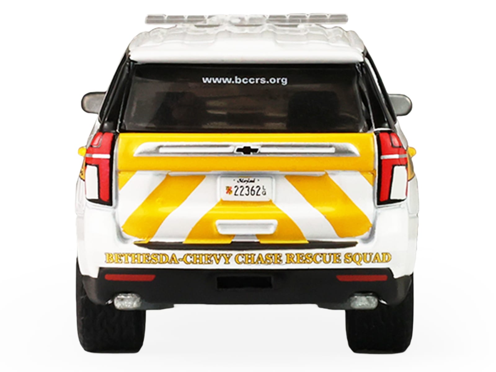 2024 Chevrolet Tahoe "Montgomery County Maryland Fire & Rescue Bethesda-Chevy Chase Rescue Squad" White with Yellow Stripes "Fire & Rescue" Series #5 1/64 Diecast Model Car by Greenlight - Image 5