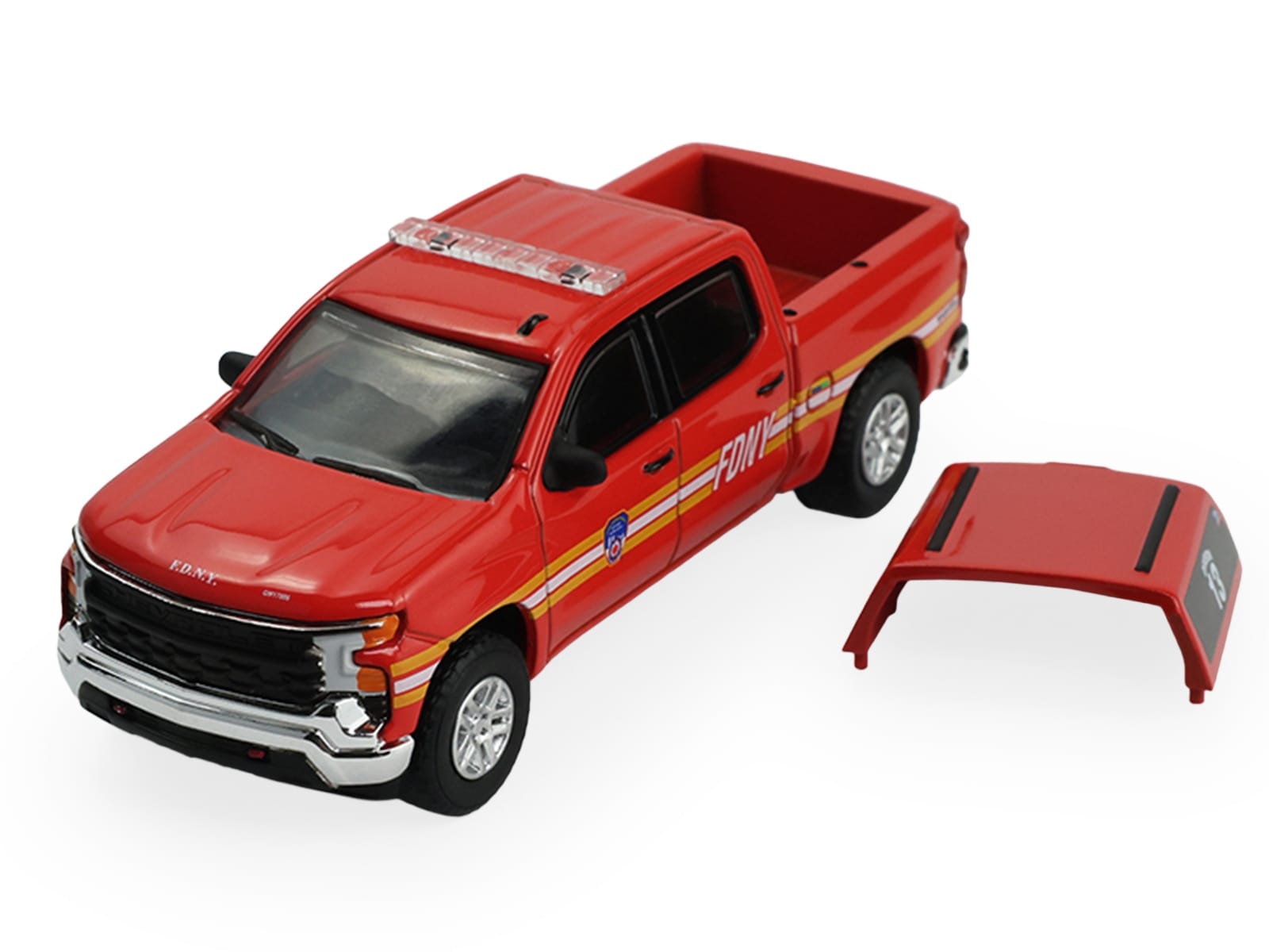 2023 Chevrolet Silverado Pickup Truck with Camper Shell "FDNY (New York City Fire Department)" Red with Stripes "Fire & Rescue" Series #5 1/64 Diecast Model Car by Greenlight - Image 2