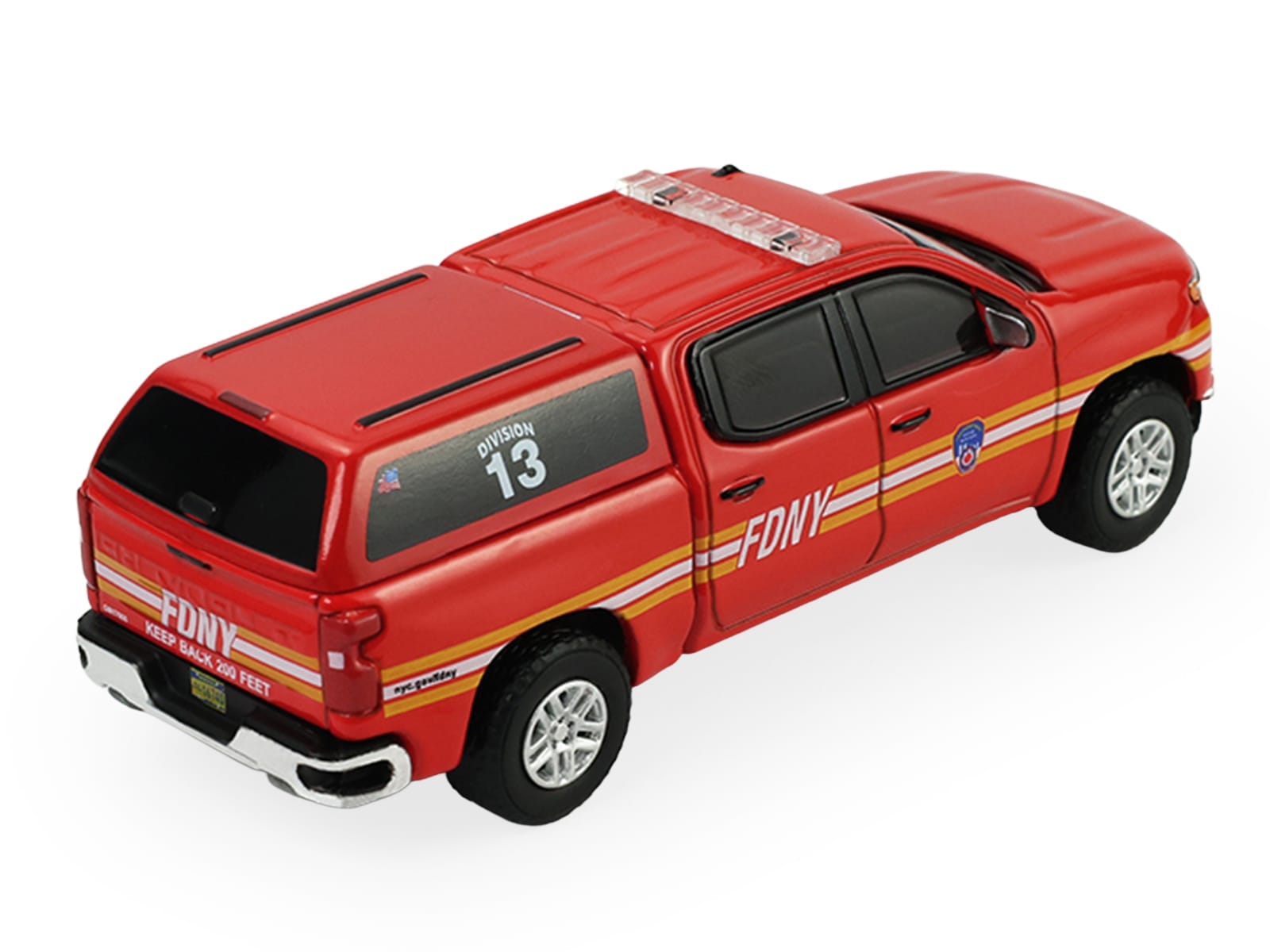 2023 Chevrolet Silverado Pickup Truck with Camper Shell "FDNY (New York City Fire Department)" Red with Stripes "Fire & Rescue" Series #5 1/64 Diecast Model Car by Greenlight - Image 4
