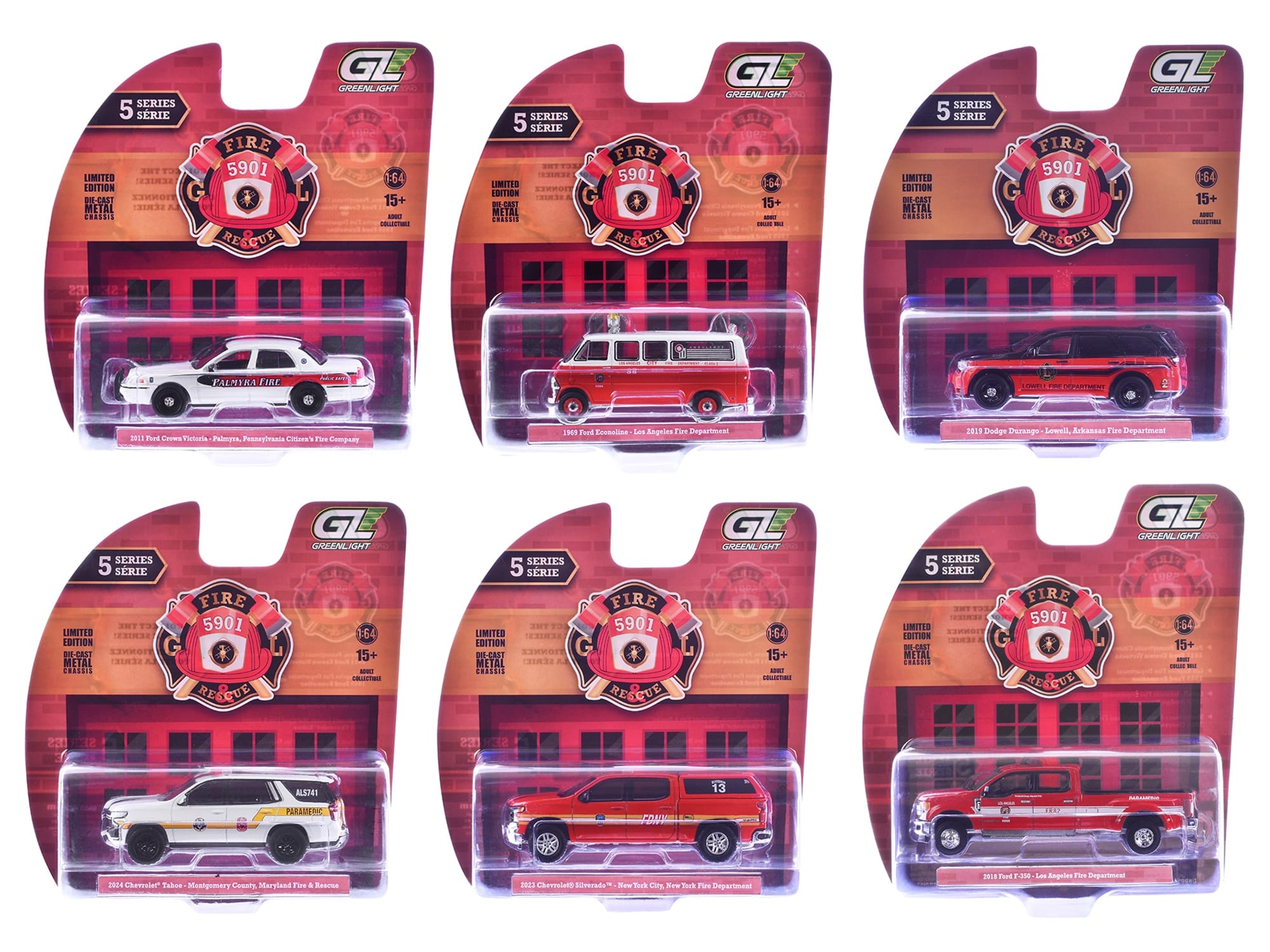 "Fire & Rescue" Series #5 Set of 6 Cars 1/64 Diecast Model Cars by Greenlight