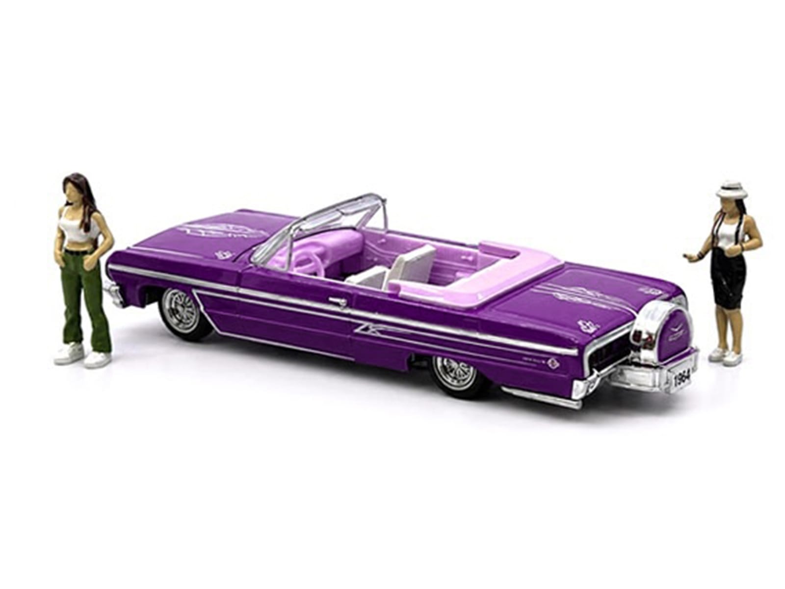 1964 Chevrolet Impala SS 409 Convertible Purple Metallic with Purple and White Interior with 2 Figures Limited Edition to 4950 pieces Worldwide 1/64 Diecast Models by M2 Machines - Image 2