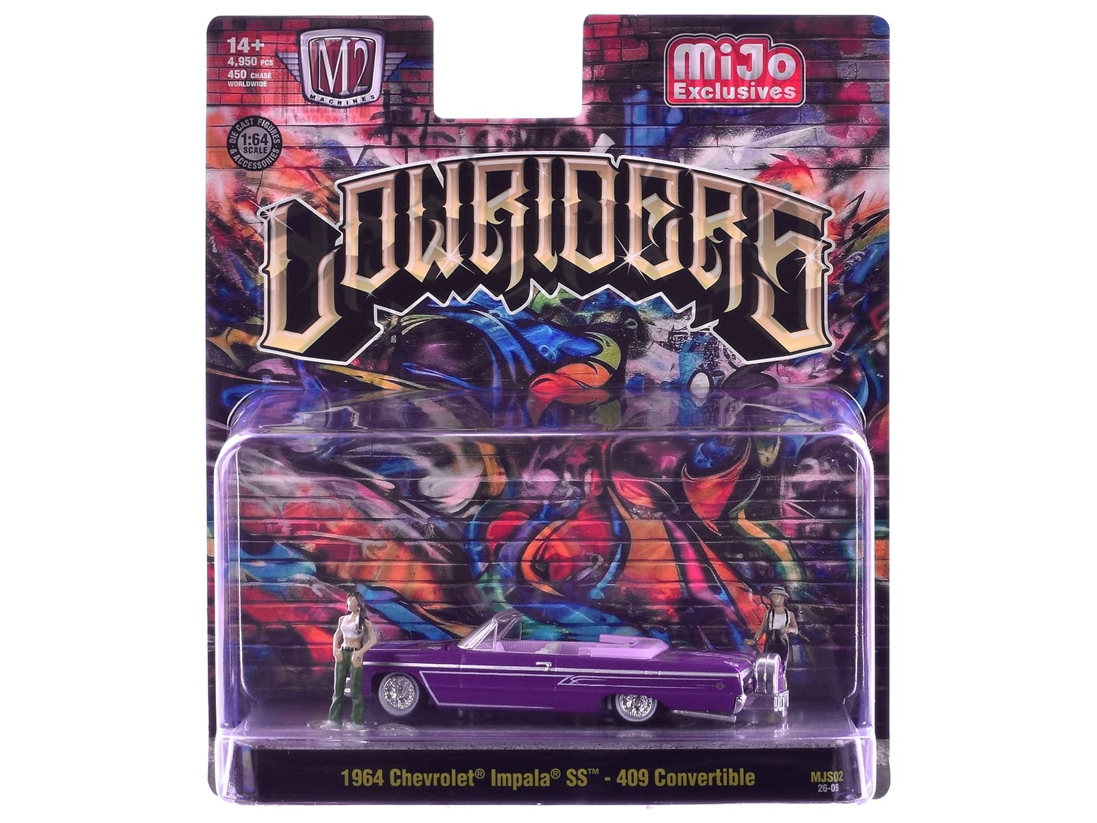 1964 Chevrolet Impala SS 409 Convertible Purple Metallic with Purple and White Interior with 2 Figures Limited Edition to 4950 pieces Worldwide 1/64 Diecast Models by M2 Machines - Image 3