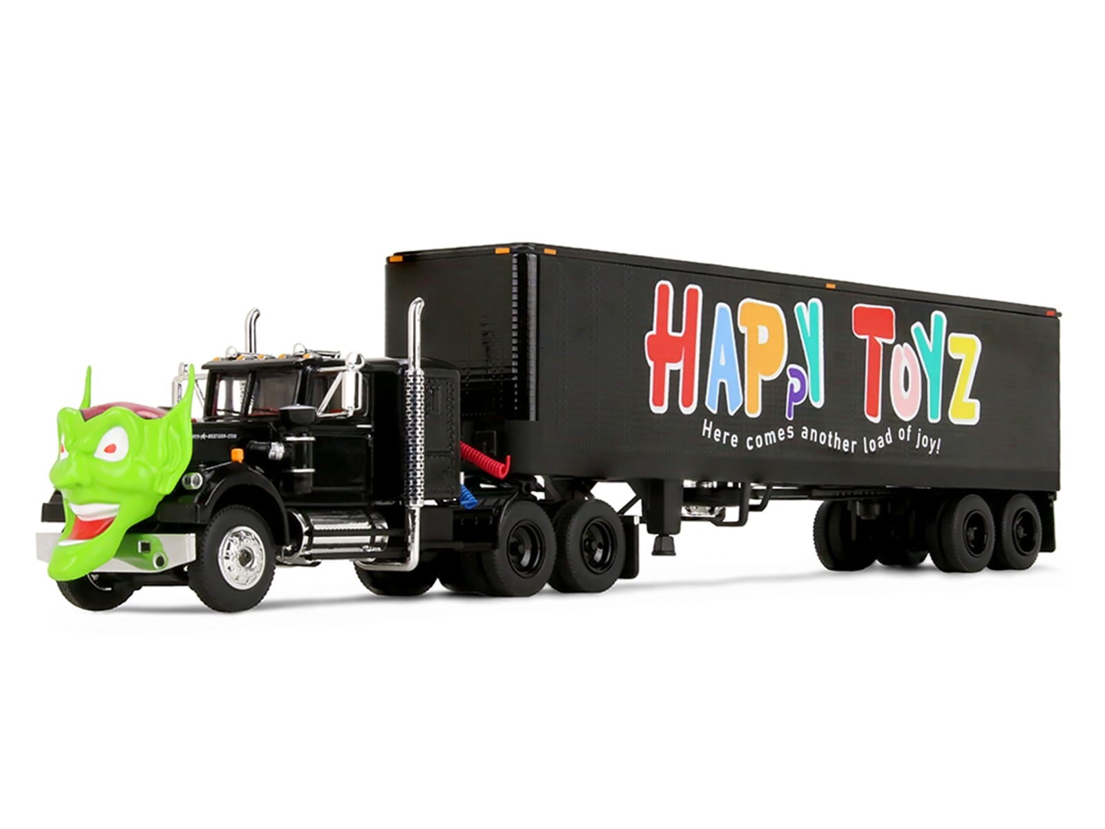 White Western Star 4800 with Green Goblin Head and 40' Vintage Trailer Black with Graphics "Maximum Overdrive" (1986) Movie 40th Anniversary 1/64 Diecast Model by DCP/First Gear - Image 2