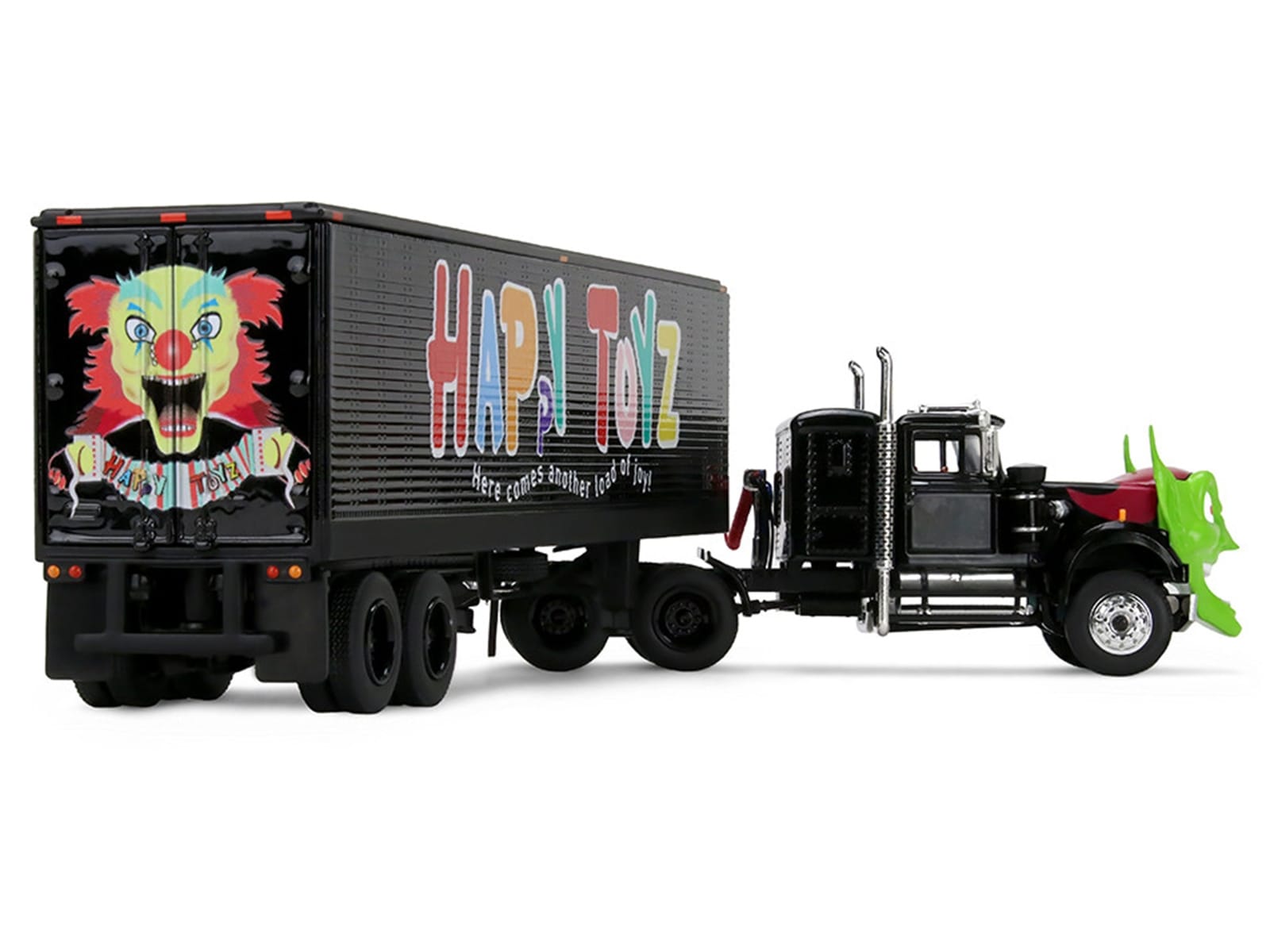 White Western Star 4800 with Green Goblin Head and 40' Vintage Trailer Black with Graphics "Maximum Overdrive" (1986) Movie 40th Anniversary 1/64 Diecast Model by DCP/First Gear - Image 3