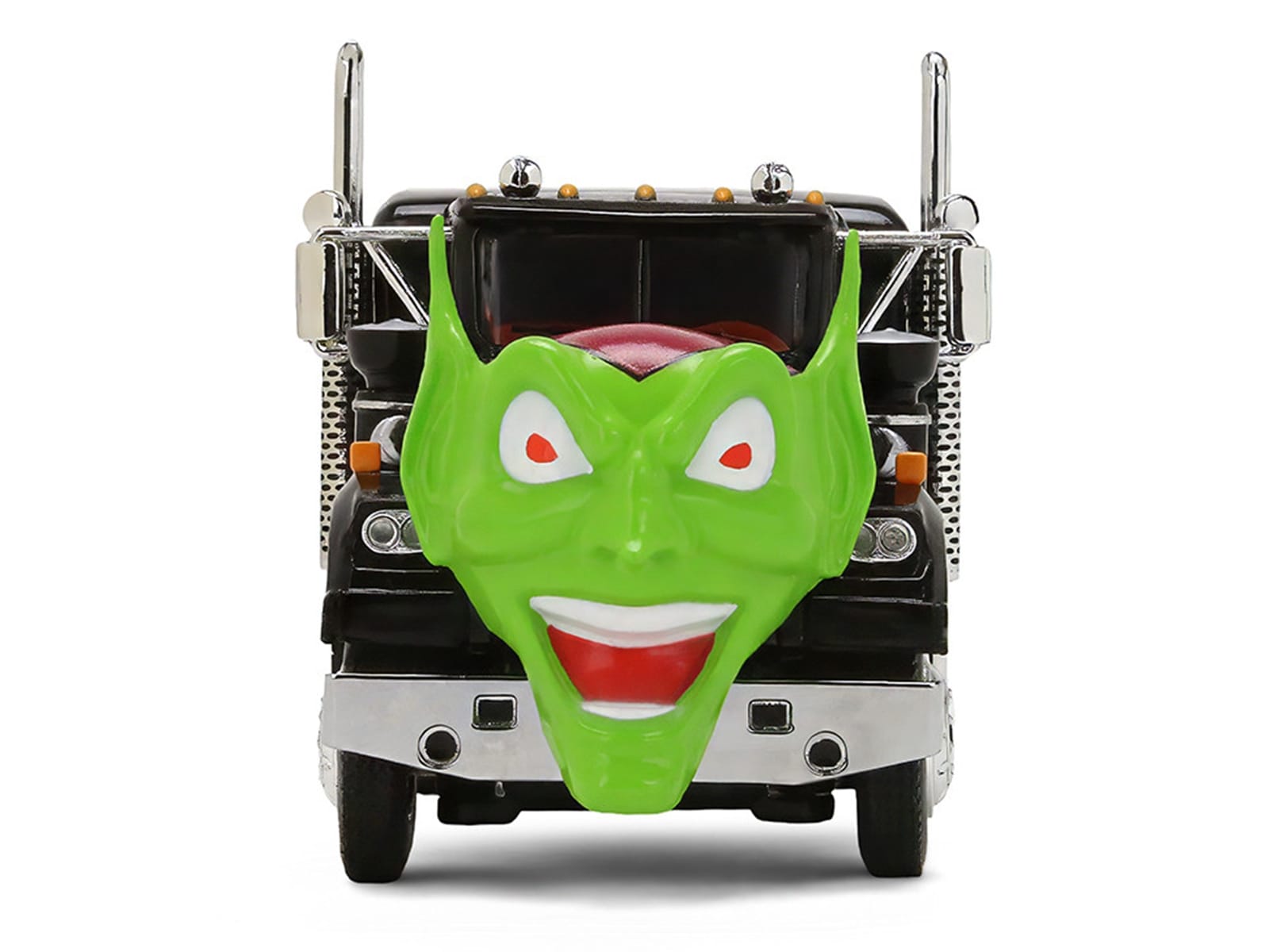White Western Star 4800 with Green Goblin Head and 40' Vintage Trailer Black with Graphics "Maximum Overdrive" (1986) Movie 40th Anniversary 1/64 Diecast Model by DCP/First Gear - Image 4