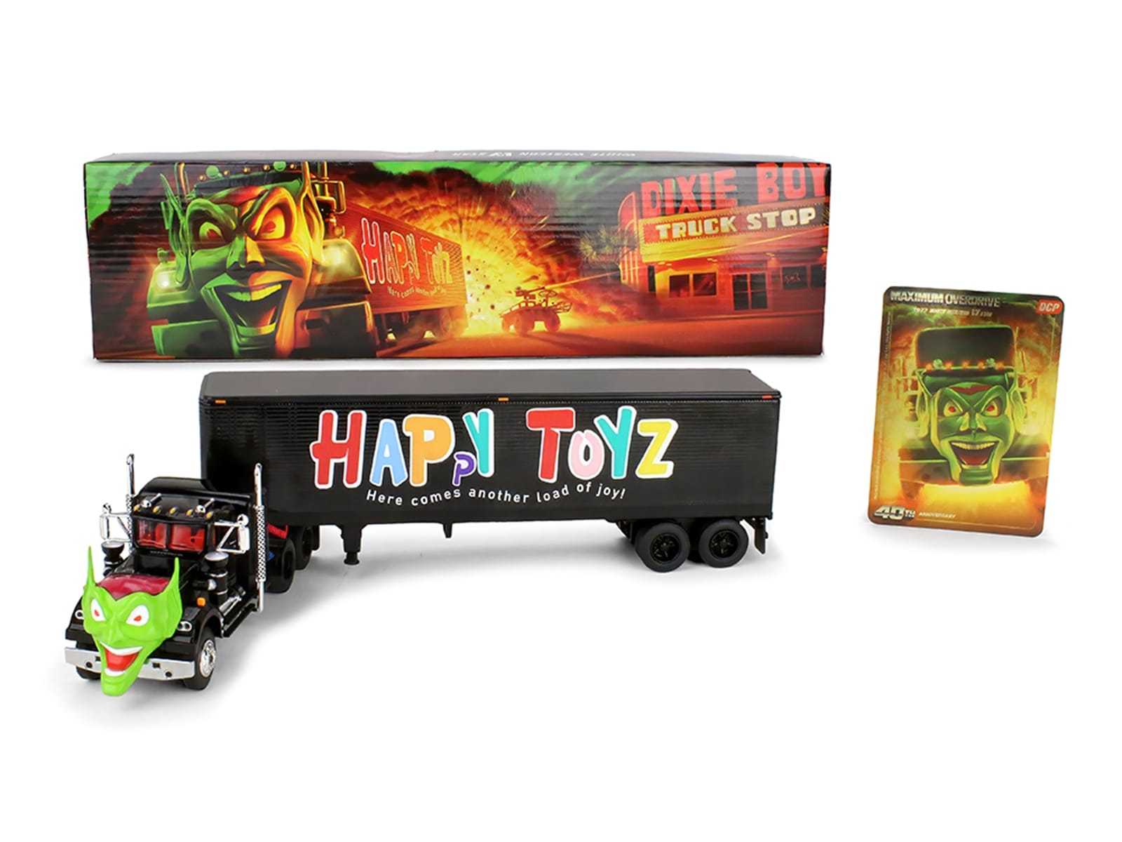 White Western Star 4800 with Green Goblin Head and 40' Vintage Trailer Black with Graphics "Maximum Overdrive" (1986) Movie 40th Anniversary 1/64 Diecast Model by DCP/First Gear - Image 5
