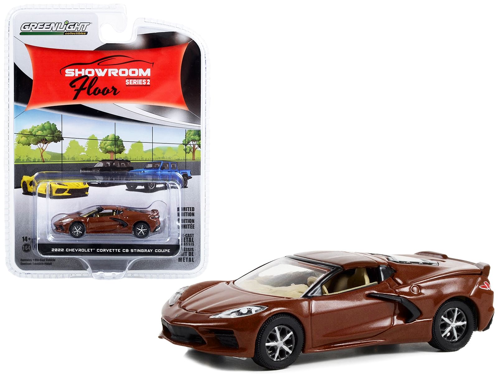 2022 Chevrolet Corvette C8 Stingray Coupe Caffeine Brown Metallic “Showroom Floor” Series 2 1/64 Diecast Model Car by Greenlight