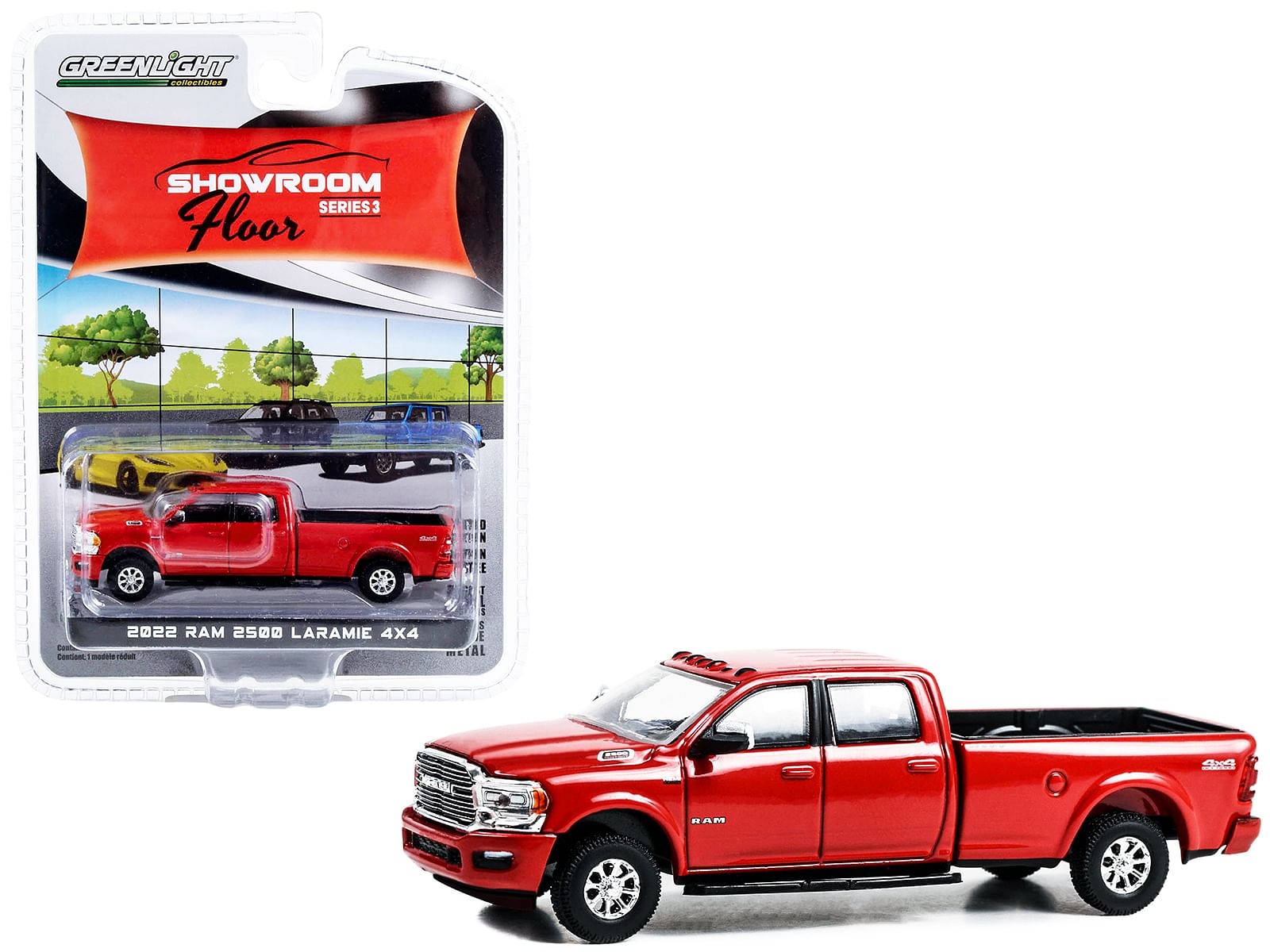 2022 Ram 2500 Laramie 4×4 Pickup Truck Flame Red “Showroom Floor” Series 3 1/64 Diecast Model Car by Greenlight