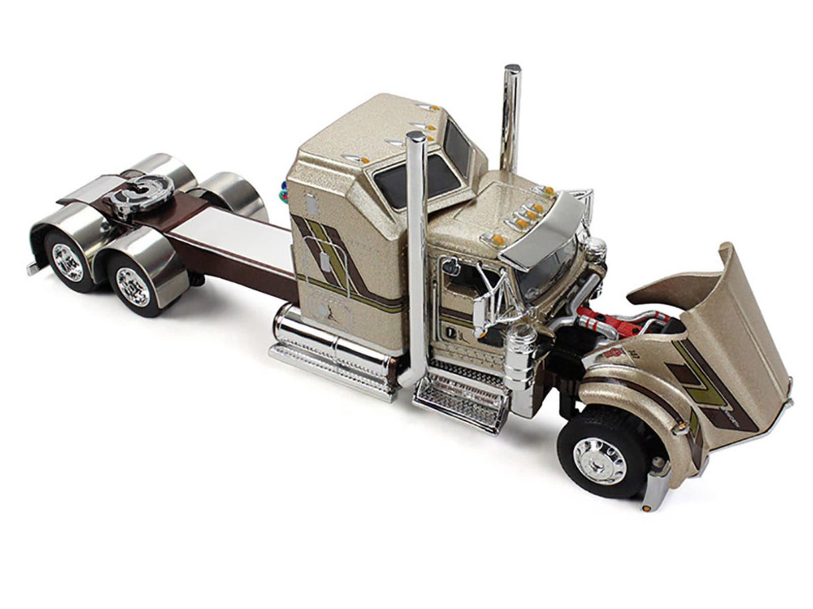Kenworth W900L with 60" Aerodyne Sleeper and 40' Vintage Trailer "Red's Favorites - Jason Sanders" Beige with Stripes 1/64 Diecast Model by DCP/First Gear - Image 2