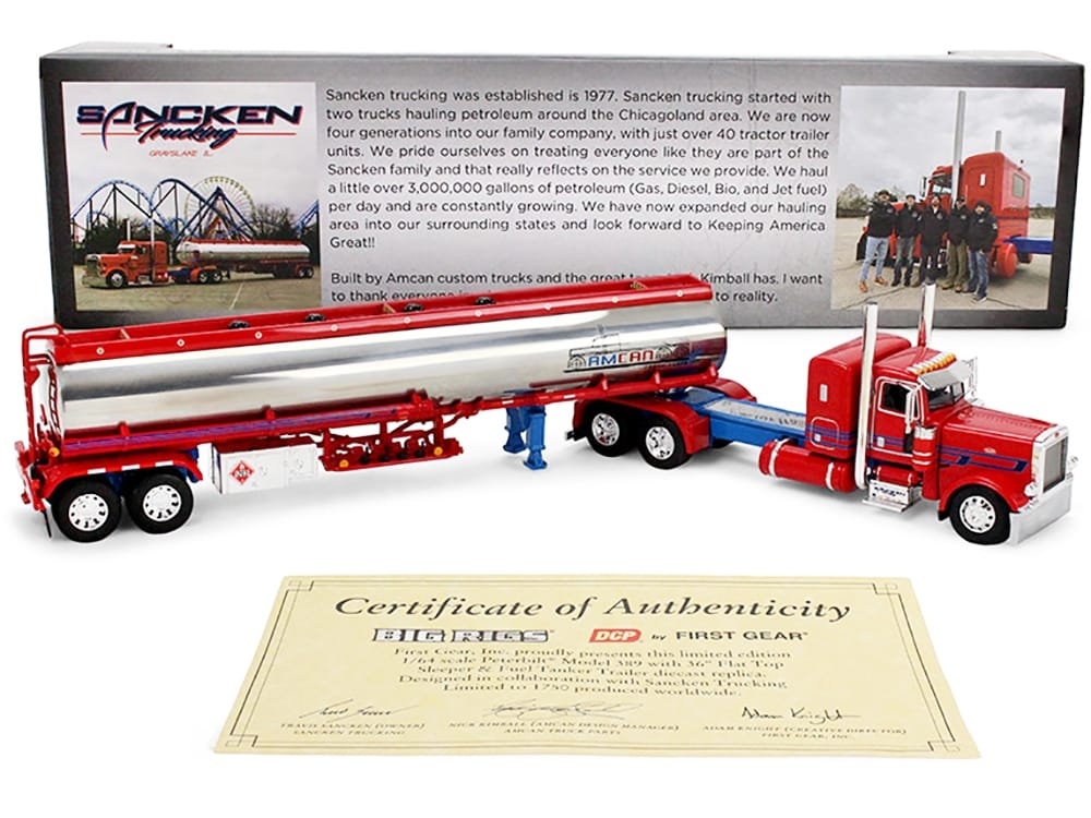 Peterbilt 389 with 36" Flat Top Sleeper and Heil Fuel Tank Trailer "Sancken Custom Truck by Amcan" Red "Big Rigs" Series II #3 1/64 Diecast Model by DCP/First Gear - Image 5