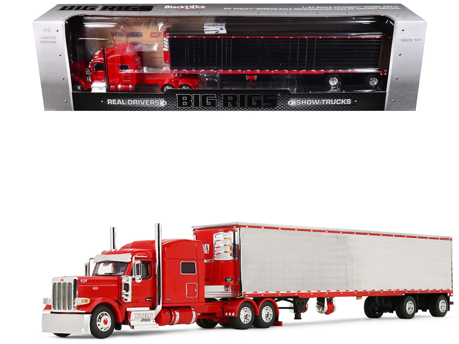 Peterbilt 589 with 78" Mid-Roof Sleeper and 53' Utility Trailer with Reefer "Blackjack Express LLC" Red "Big Rigs" Series II #6 1/64 Diecast Model by DCP/First Gear