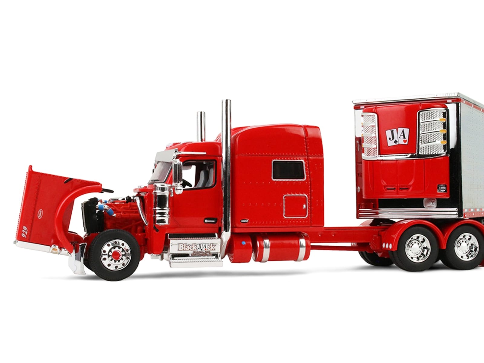 Peterbilt 589 with 78" Mid-Roof Sleeper and 53' Utility Trailer with Reefer "Blackjack Express LLC" Red "Big Rigs" Series II #6 1/64 Diecast Model by DCP/First Gear - Image 2