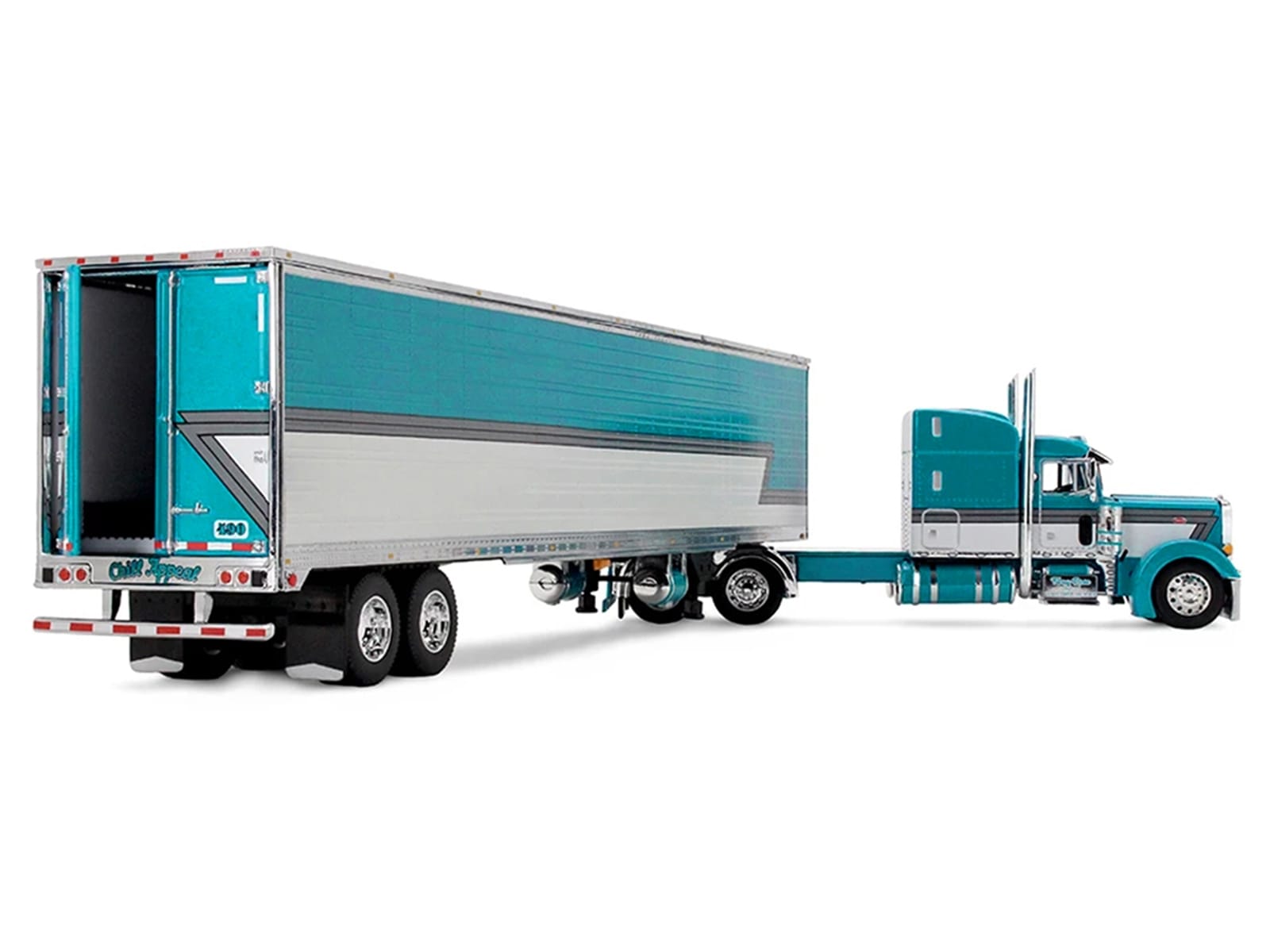 Peterbilt 379 with 63" Mid-Roof Sleeper and 53' Utility Trailer with Reefer "Tway Rose Transport" Teal and White with Stripes "Big Rigs" Series II #5 1/64 Diecast Model by DCP/First Gear - Image 3